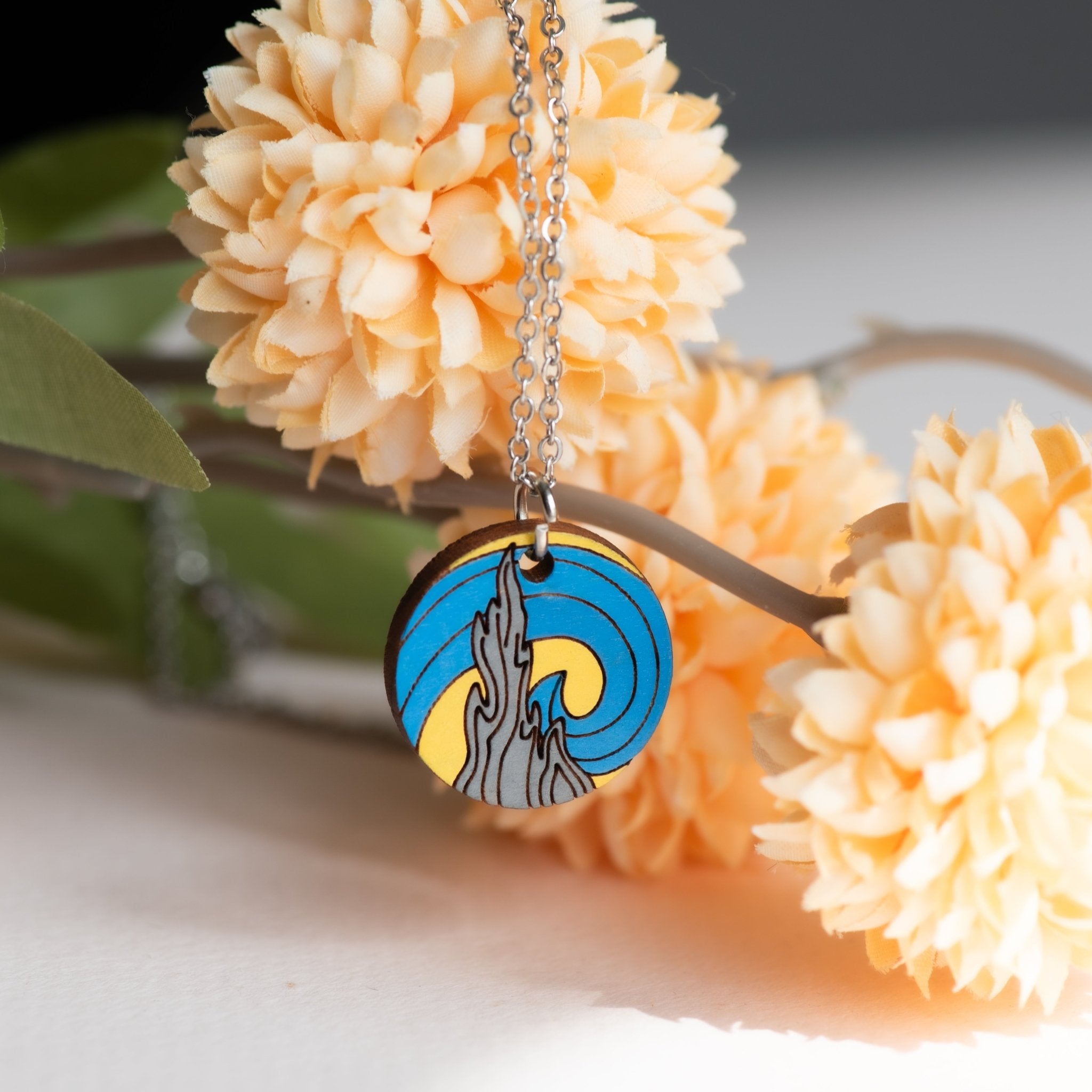 Hand Painted Wooden Starry Night Necklace - NT65127 - Robin Valley Official Store