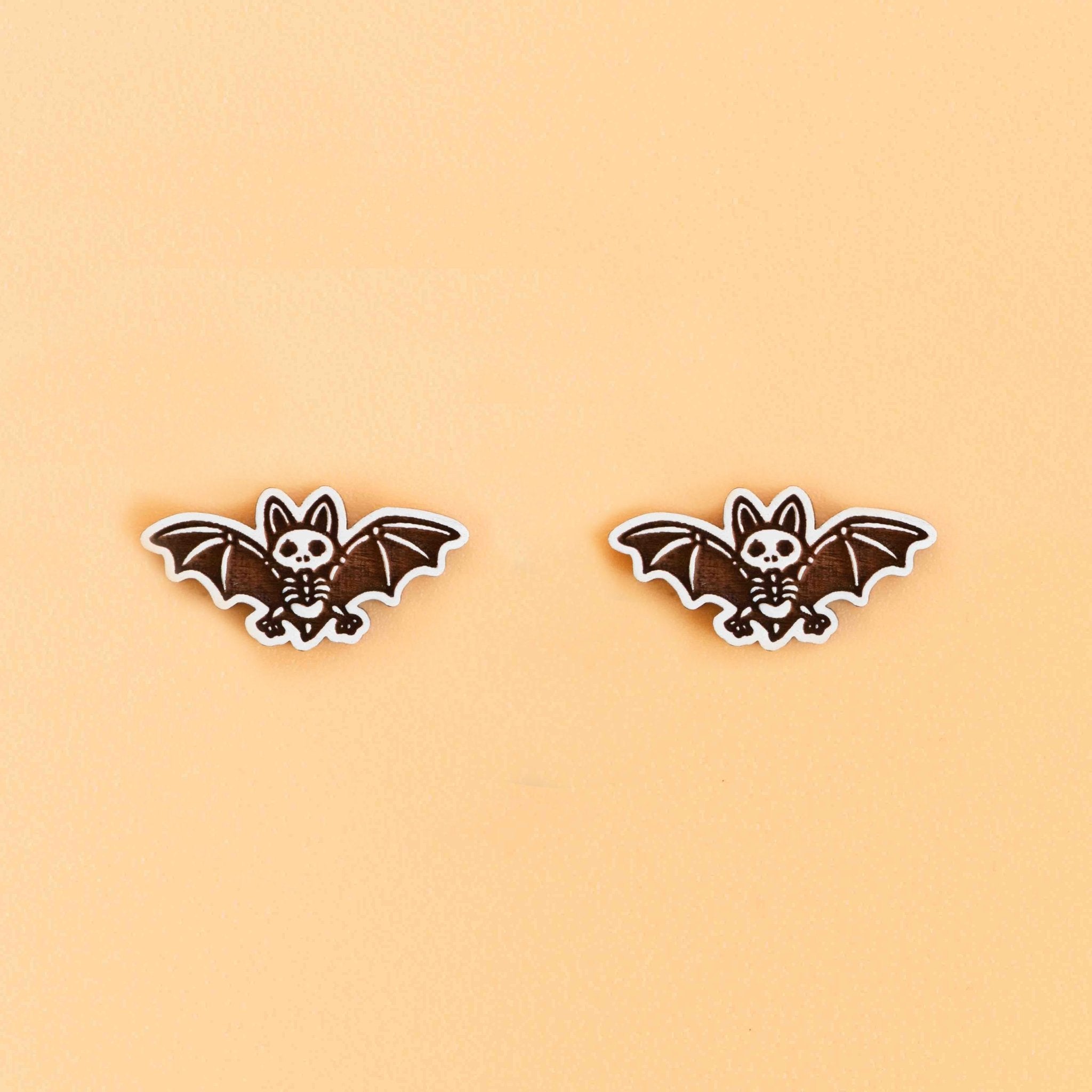 Hand - painted Wooden Vampire Bat Skeleton Earrings - PEO14002 - Robin Valley Official Store