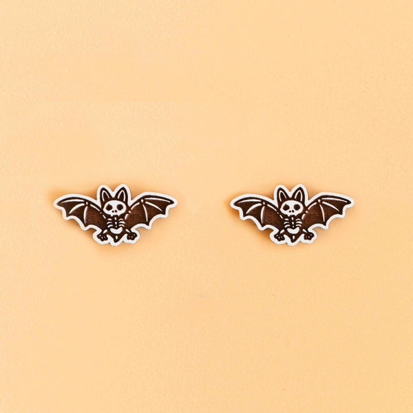 Hand - painted Wooden Vampire Bat Skeleton Earrings - PEO14002 - Robin Valley Official Store