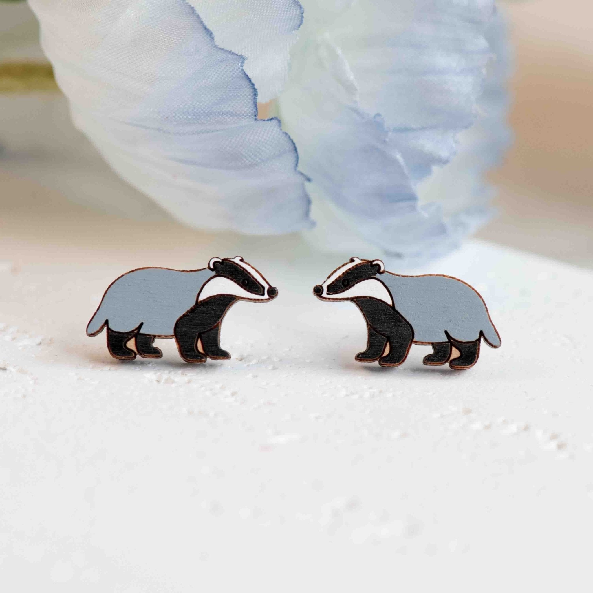 Hand - painted Wooden Walking Badger Earrings - PEL10441 - Robin Valley Official Store