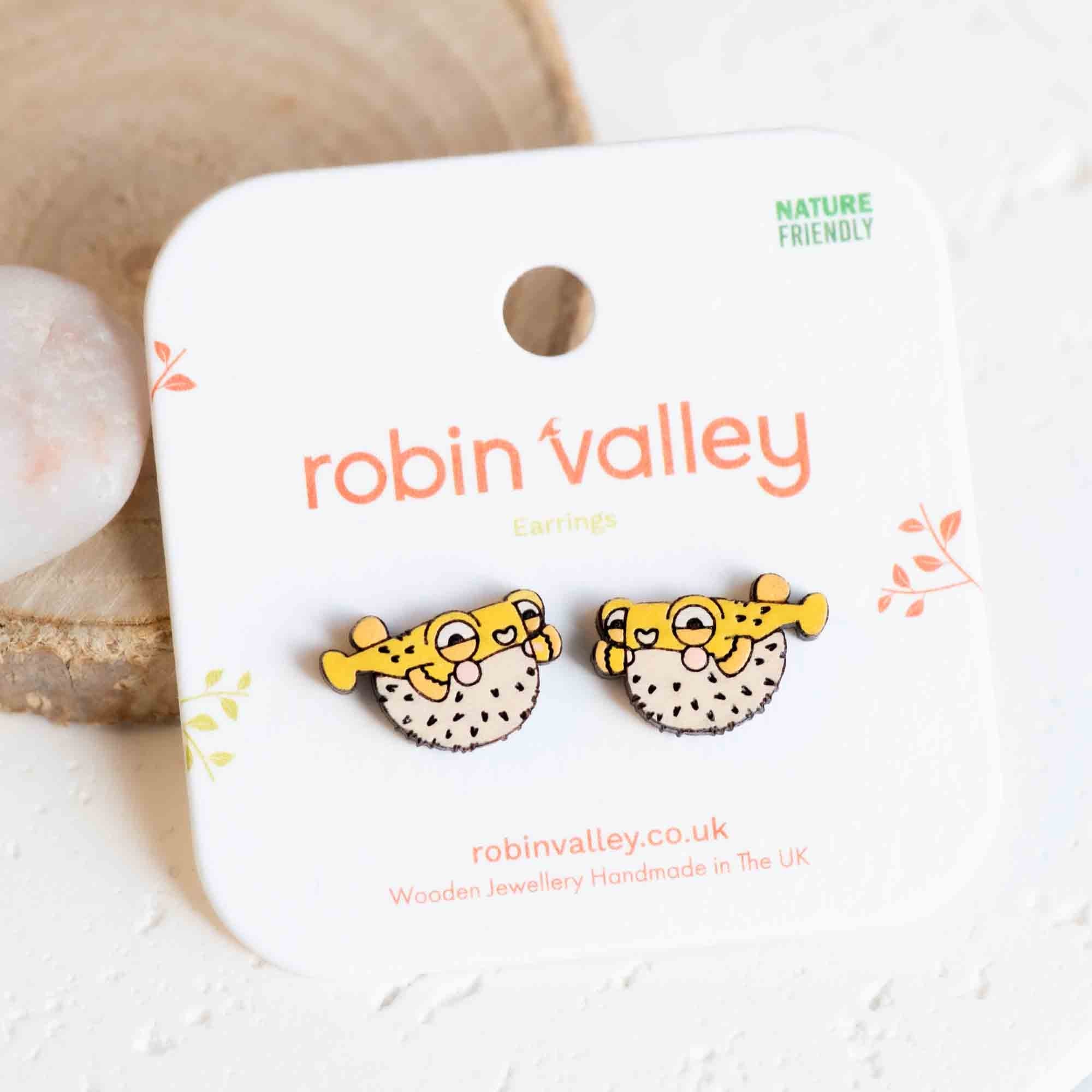Hand - painted Yellow Pufferfish Earrings - PES13120 - Robin Valley Official Store