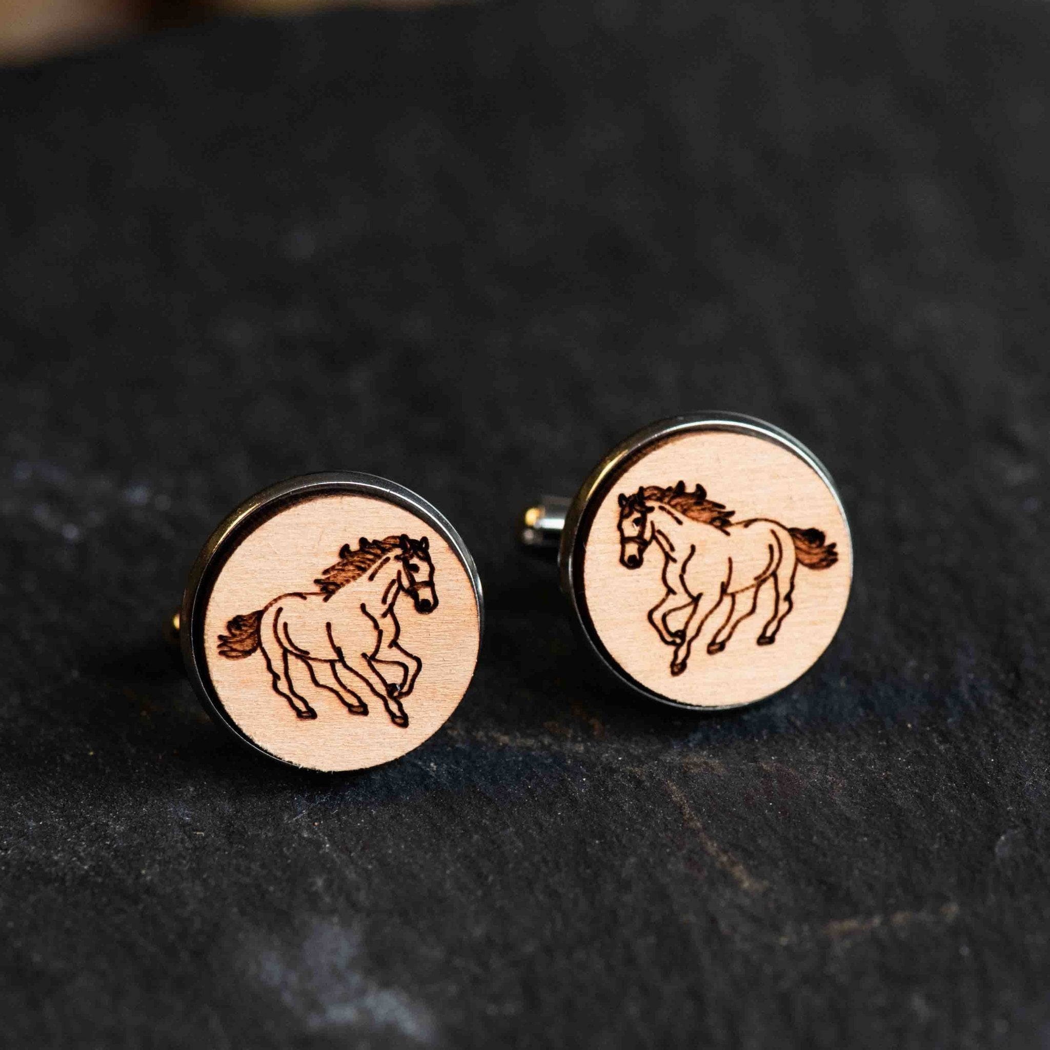 Handmade Running Horse Wooden Cufflinks - CL30201 - Robin Valley Official Store