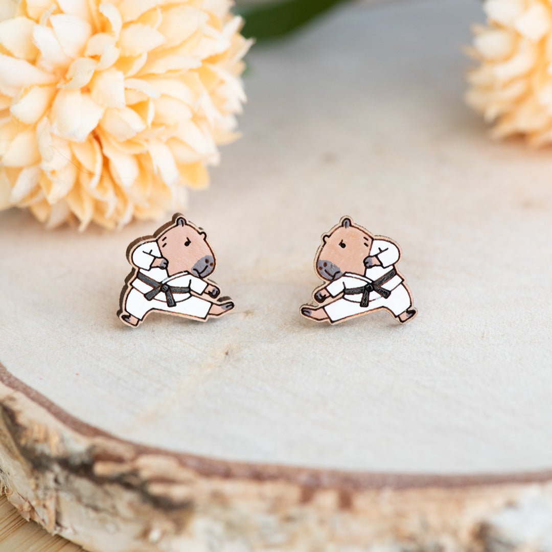Karate Capybara Stud Earrings - Robin Valley Official Store