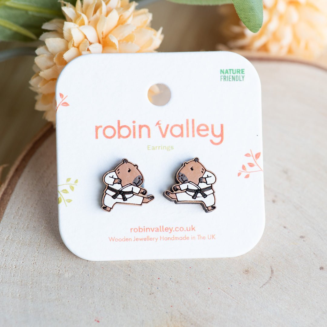 Karate Capybara Stud Earrings - Robin Valley Official Store