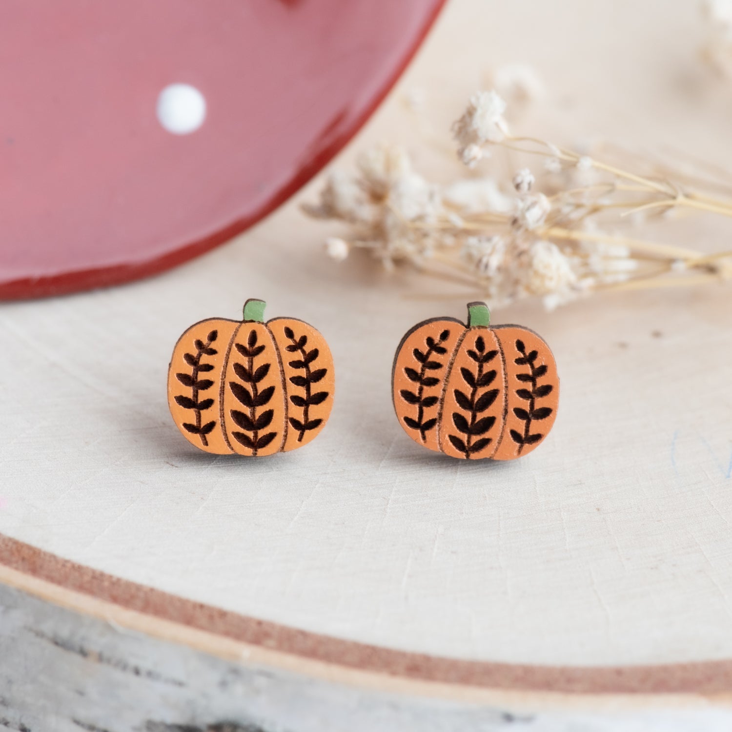 Leaf Pattern Pumpkin Stud Earrings - Robin Valley Official Store