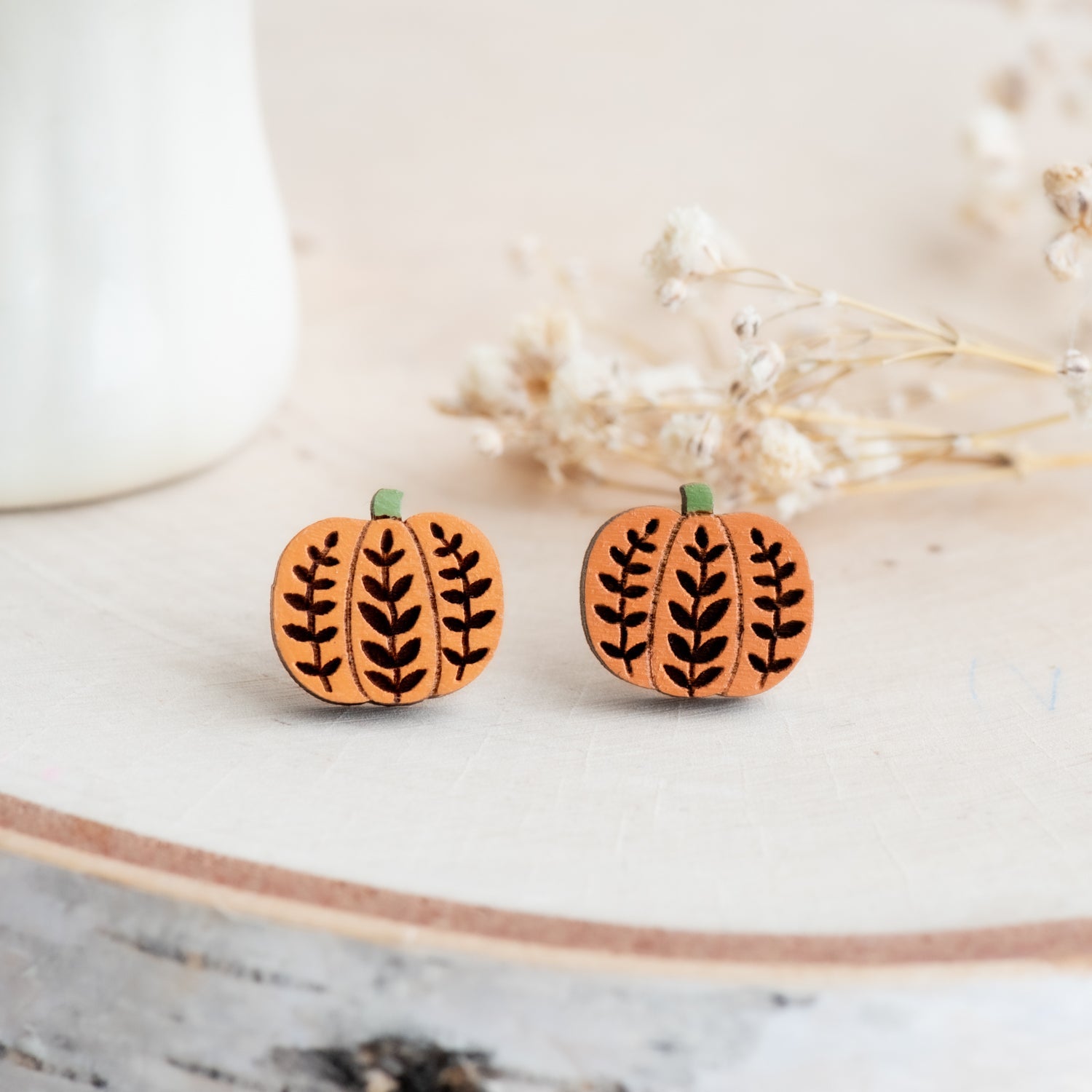 Leaf Pattern Pumpkin Stud Earrings - Robin Valley Official Store