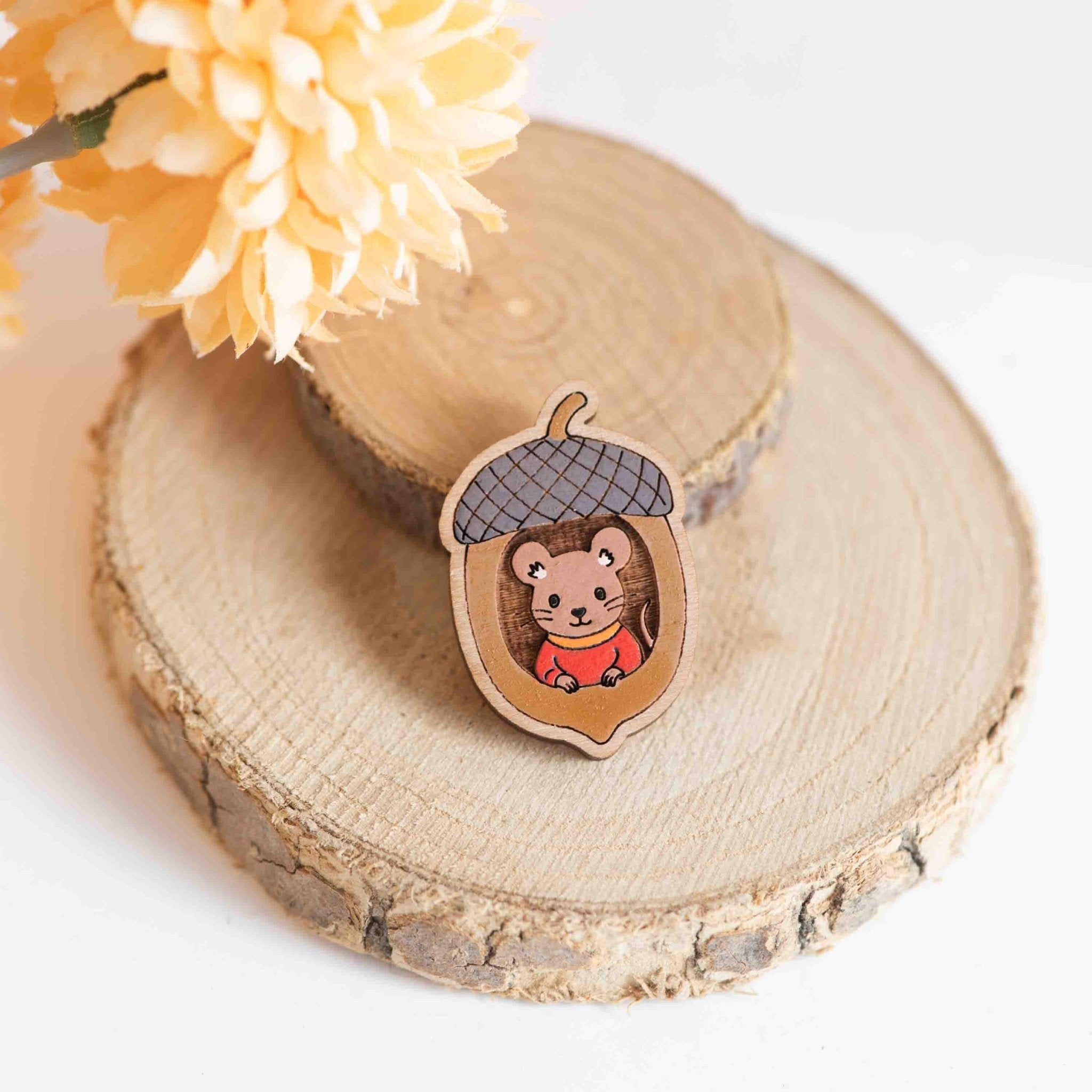 Mouse in Acorn House Pin Badge - Robin Valley Official Store