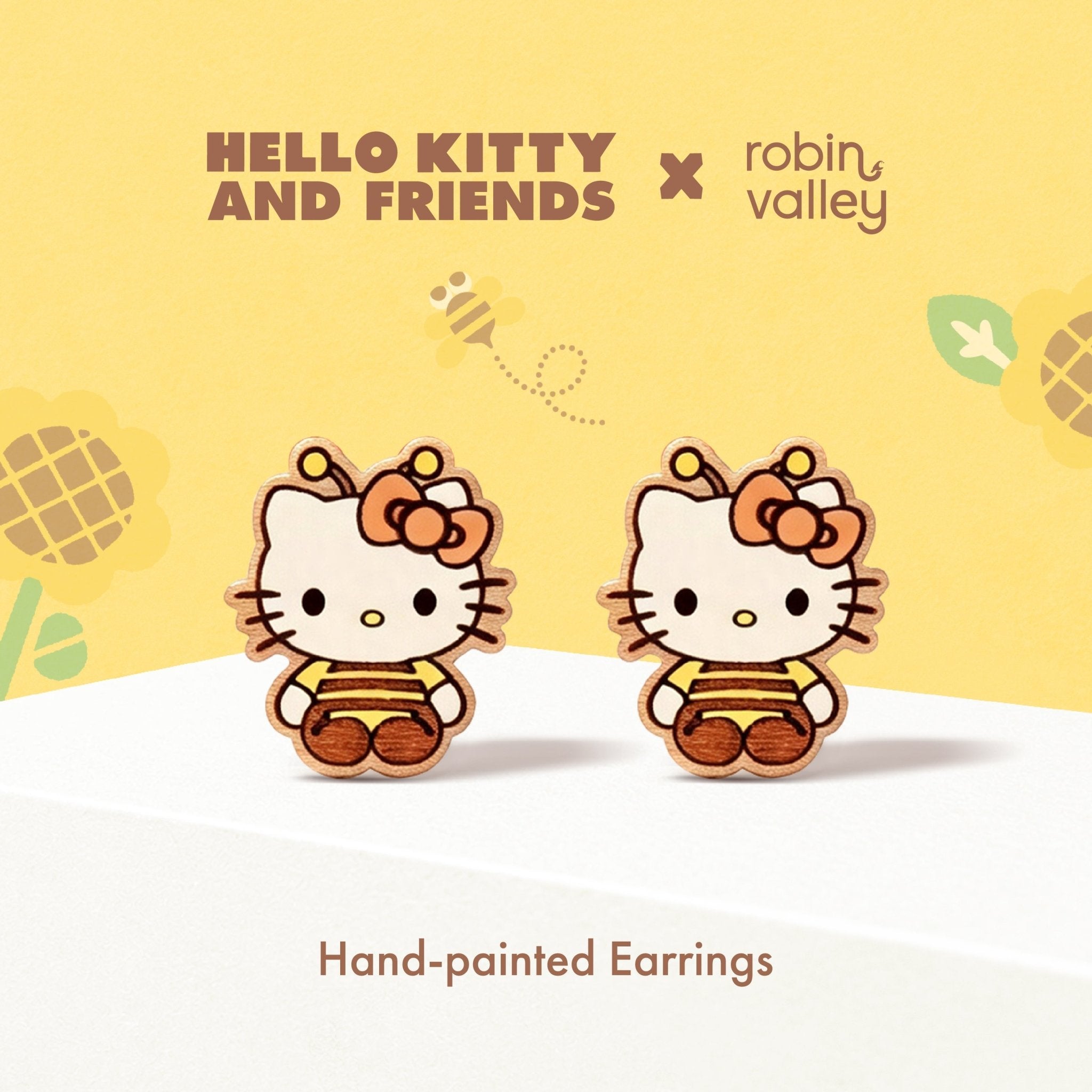 Officially Licensed Sitting Hello Kitty Bee Stud Earrings - Robin Valley Official Store