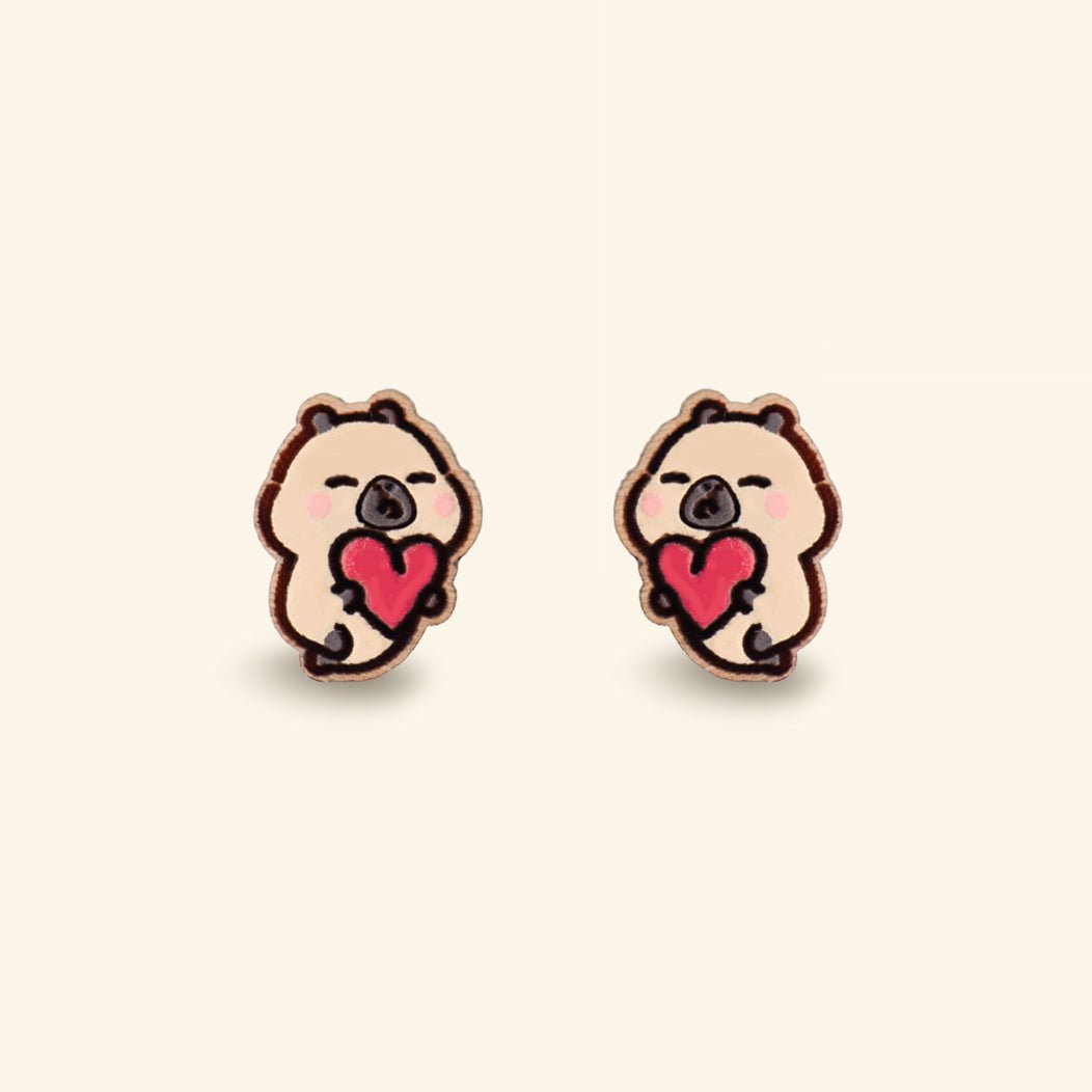 Pimoo the Capybara Heart Stud Earrings - Robin Valley Official Store