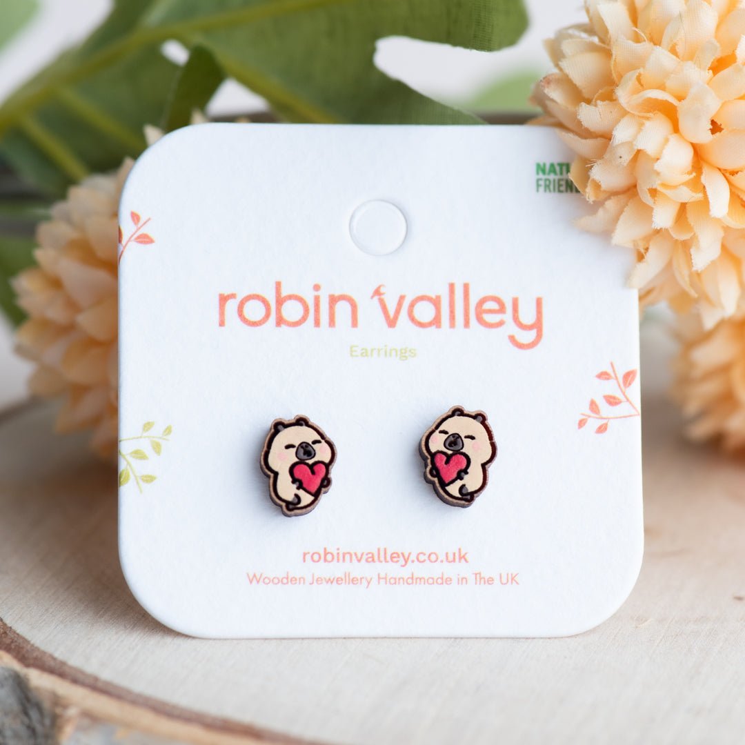 Pimoo the Capybara Heart Stud Earrings - Robin Valley Official Store