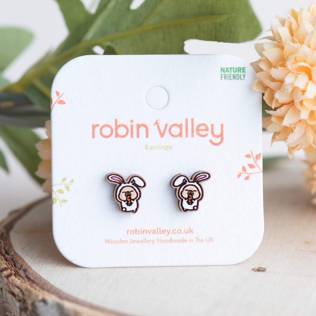 Pimoo the Capybara in Rabbit Costume Stud Earrings - Robin Valley Official Store
