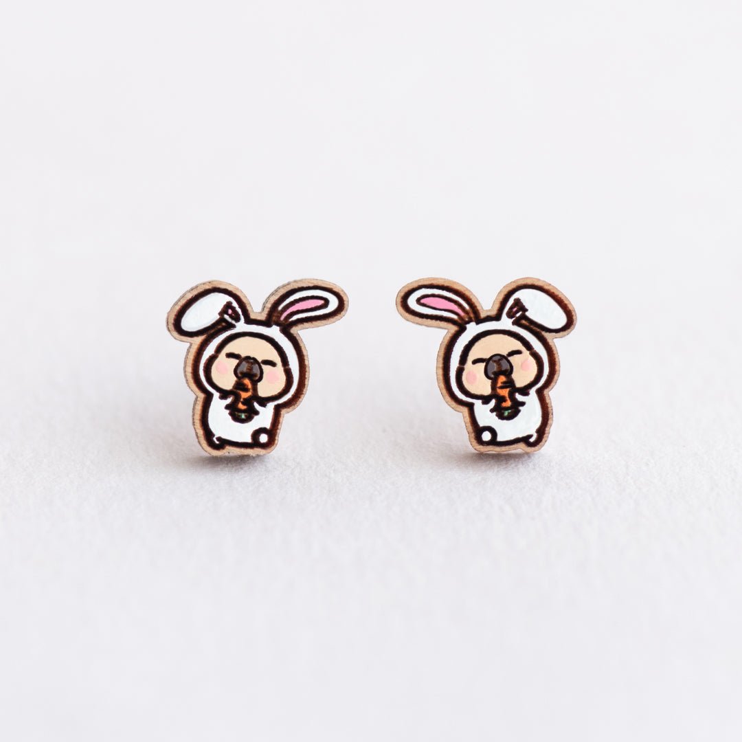 Pimoo the Capybara in Rabbit Costume Stud Earrings - Robin Valley Official Store