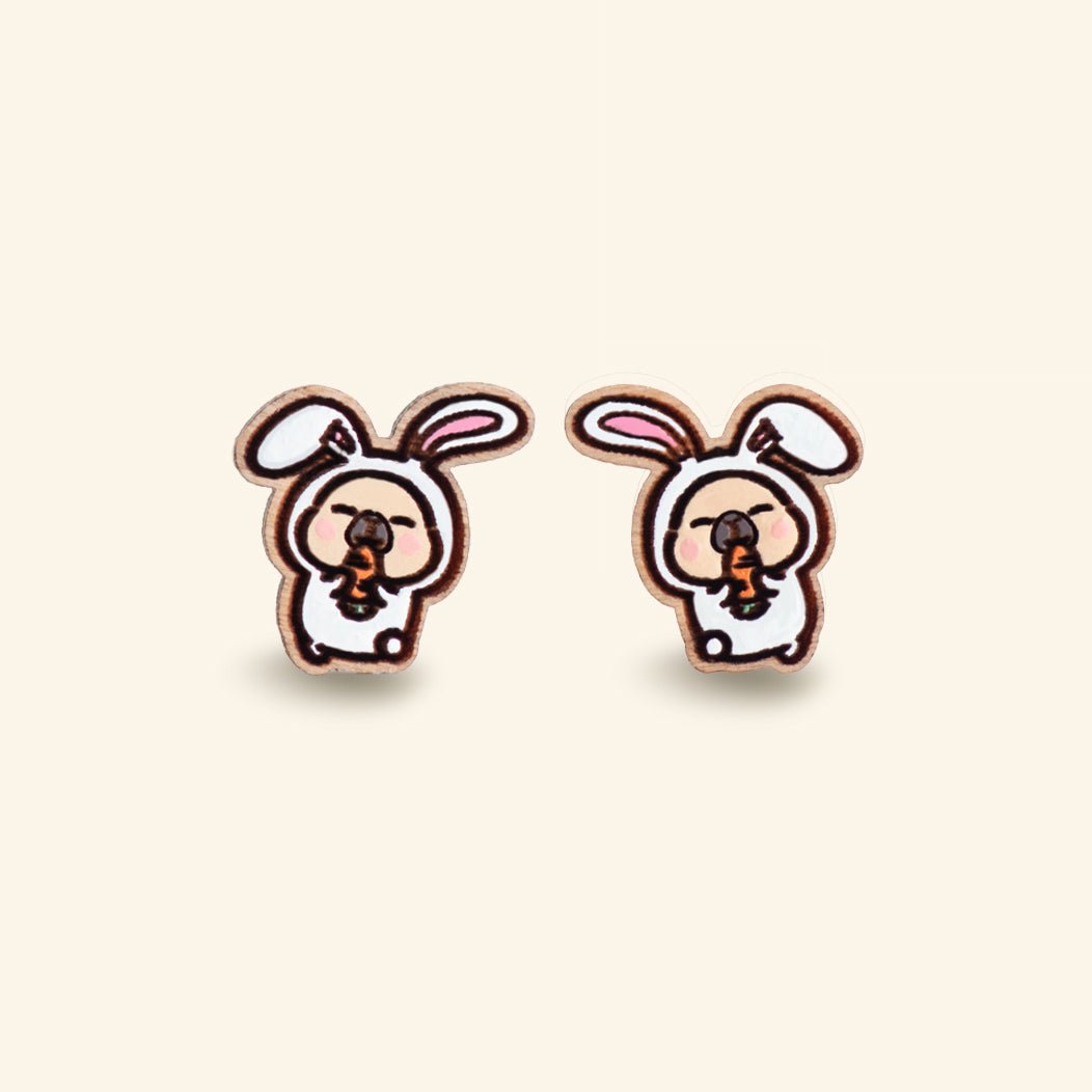 Pimoo the Capybara in Rabbit Costume Stud Earrings - Robin Valley Official Store