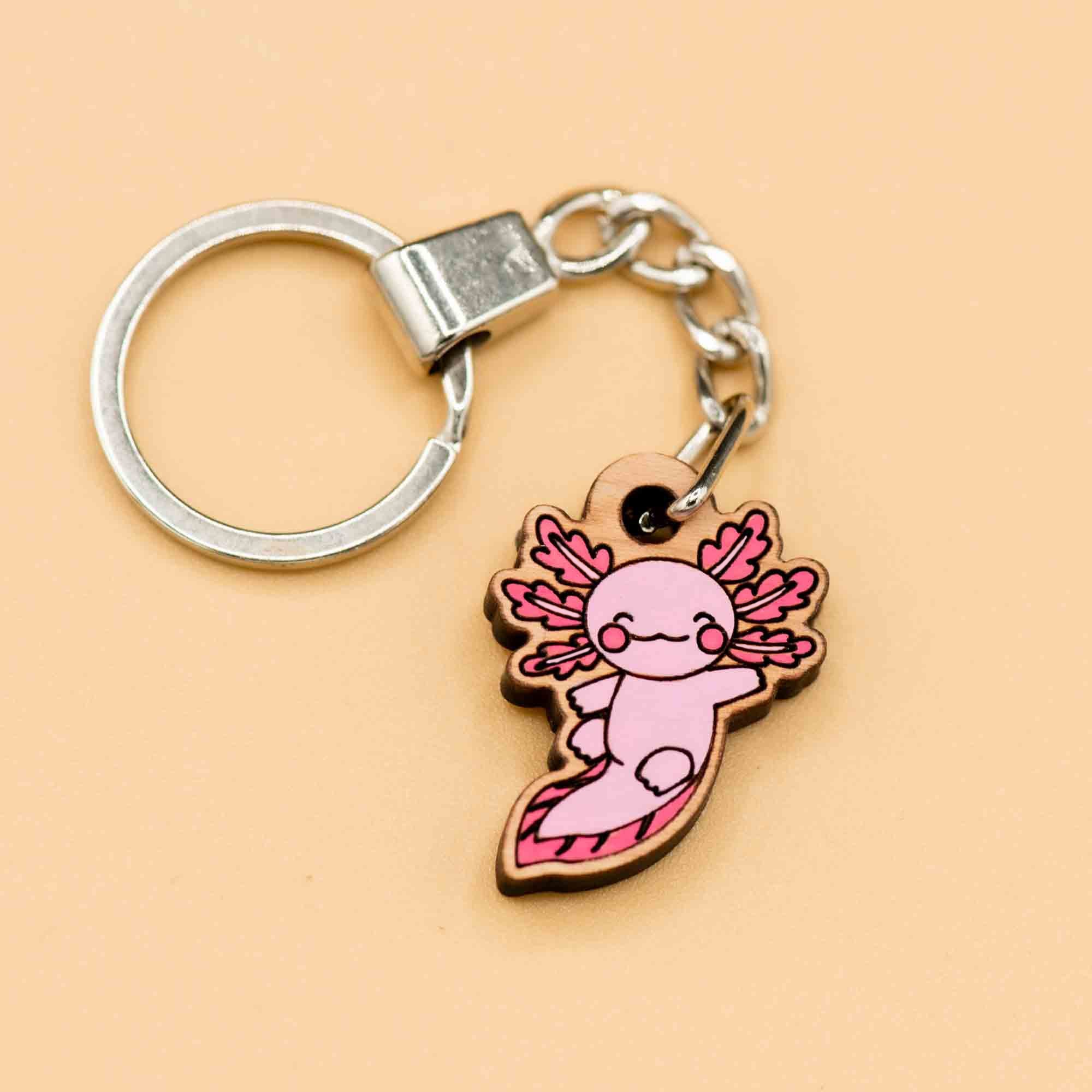 Pink Axolotl Wooden Keyring - KS23110 - Robin Valley Official Store