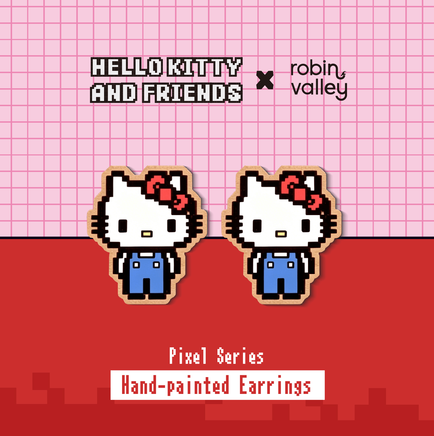 Pixel Hello Kitty Blue Outfit Stud Earrings - Robin Valley Official Store