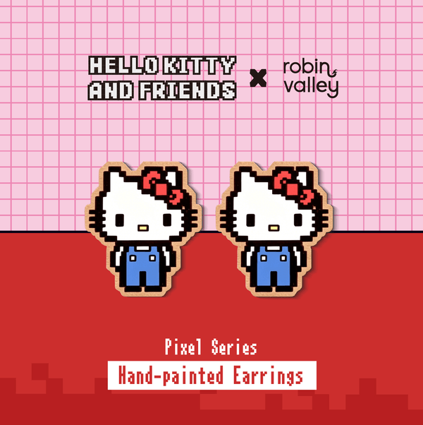 Pixel Hello Kitty Blue Outfit Stud Earrings - Robin Valley Official Store
