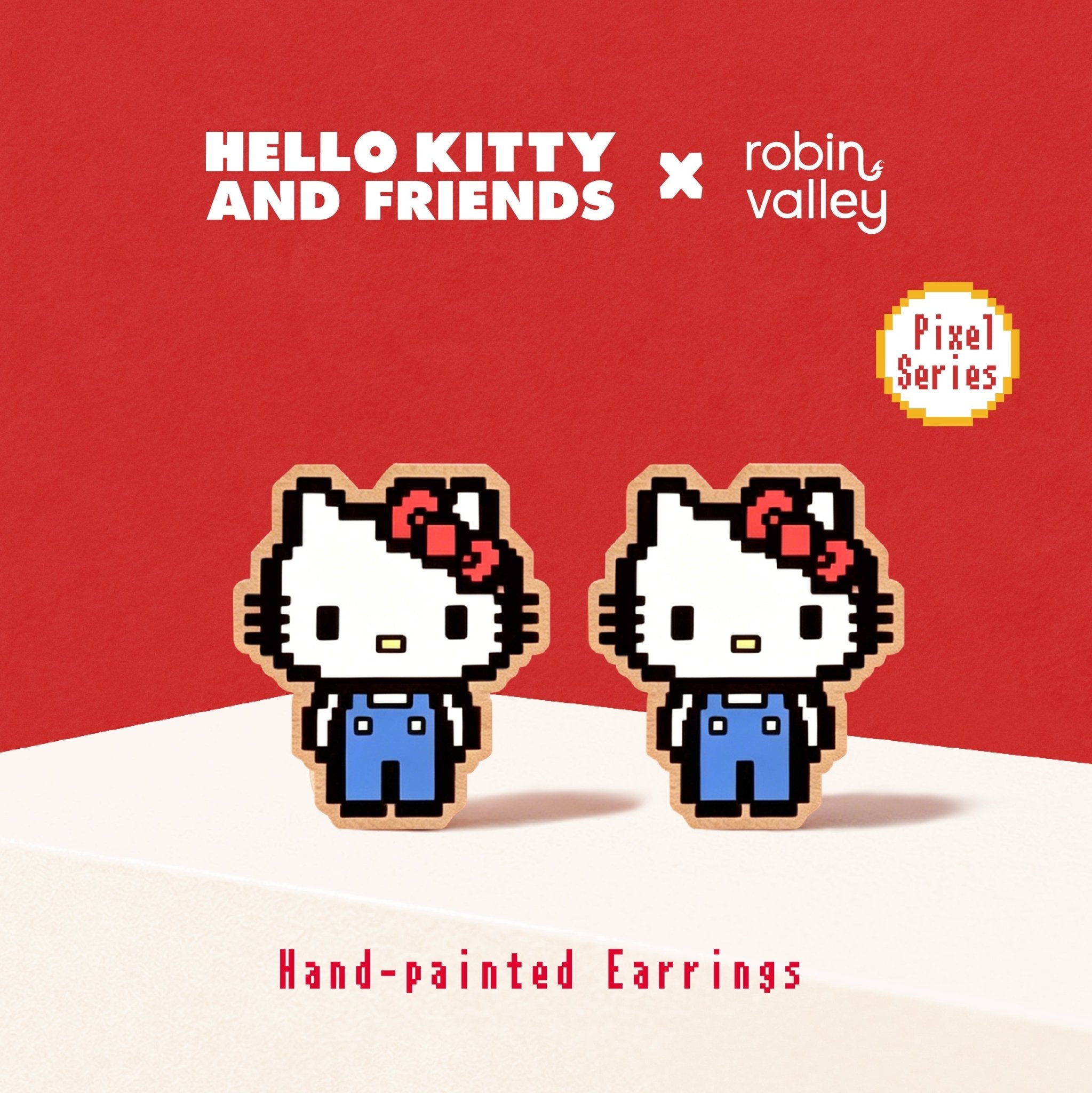 Pixel Hello Kitty Blue Outfit Stud Earrings - Robin Valley Official Store