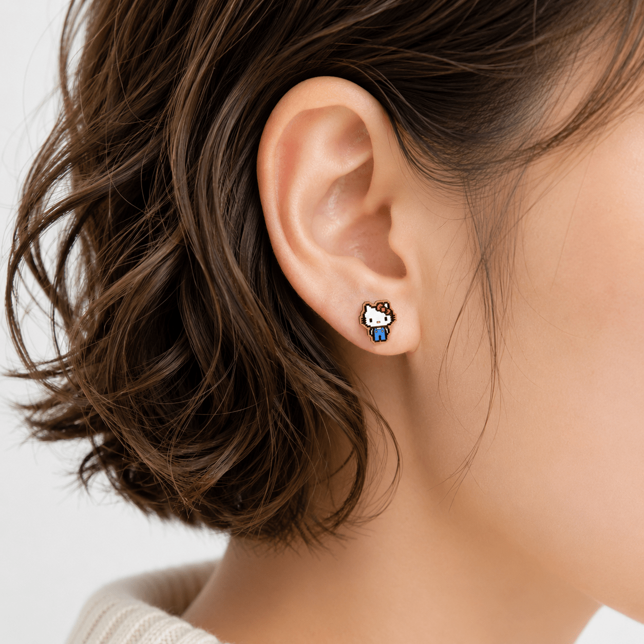 Pixel Hello Kitty Blue Outfit Stud Earrings - Robin Valley Official Store