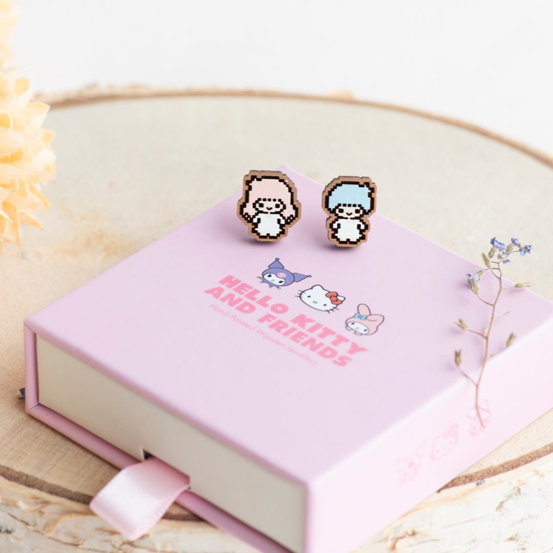 Pixel Twin Stars Standing Stud Earrings - Robin Valley Official Store