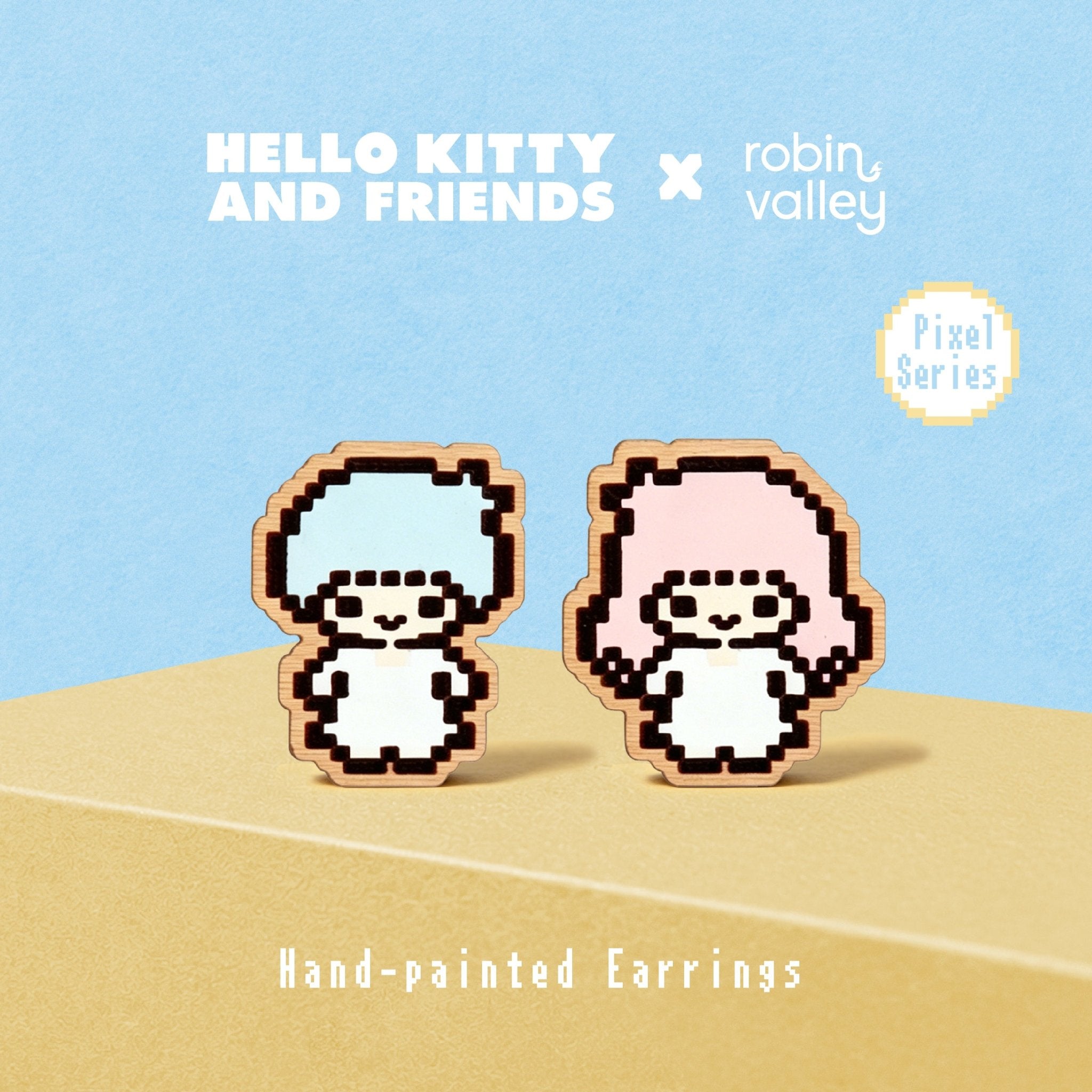 Pixel Twin Stars Standing Stud Earrings - Robin Valley Official Store