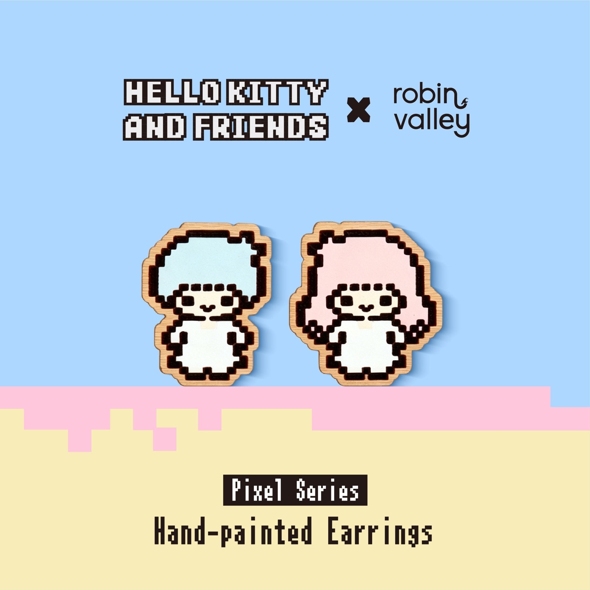 Pixel Twin Stars Standing Stud Earrings - Robin Valley Official Store