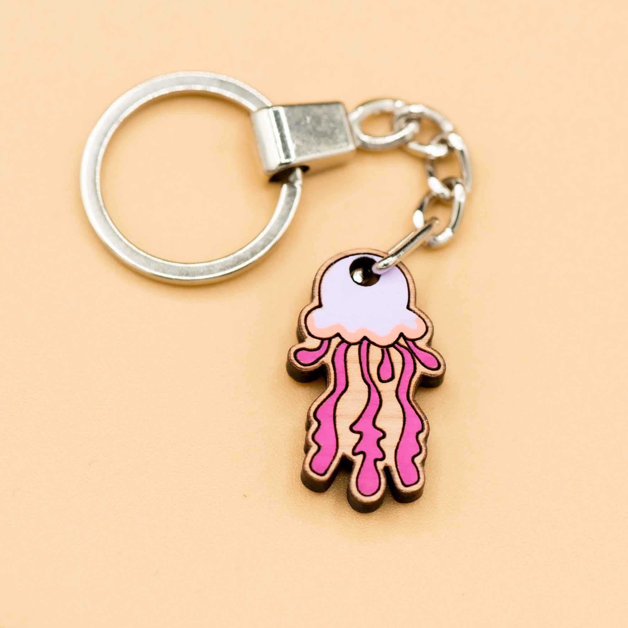 Purple Jellyfish Wooden Keyring - KS13097 - Robin Valley Official Store