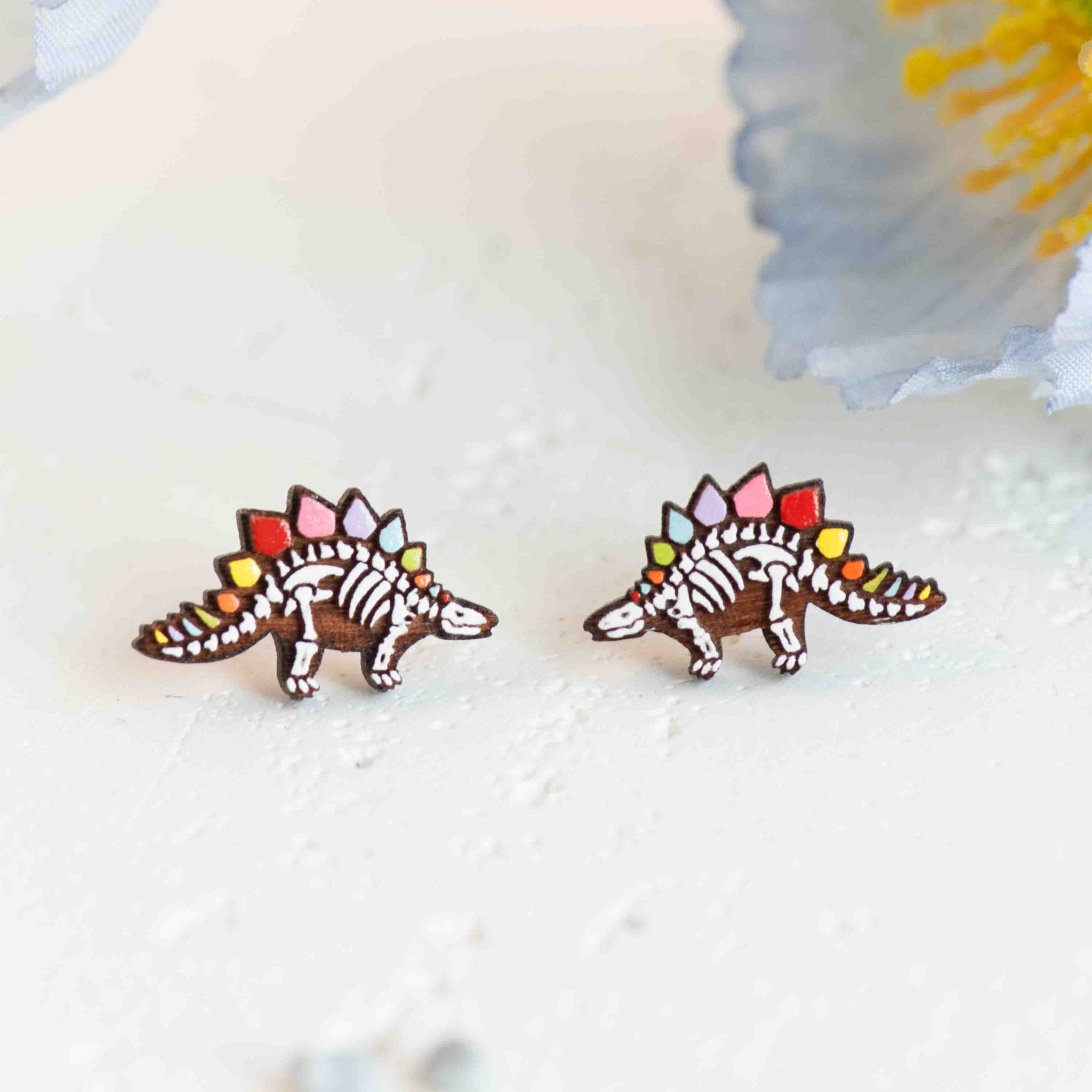 Rainbow Stegosaurus Skeleton Earrings - PEO14010R - Robin Valley Official Store