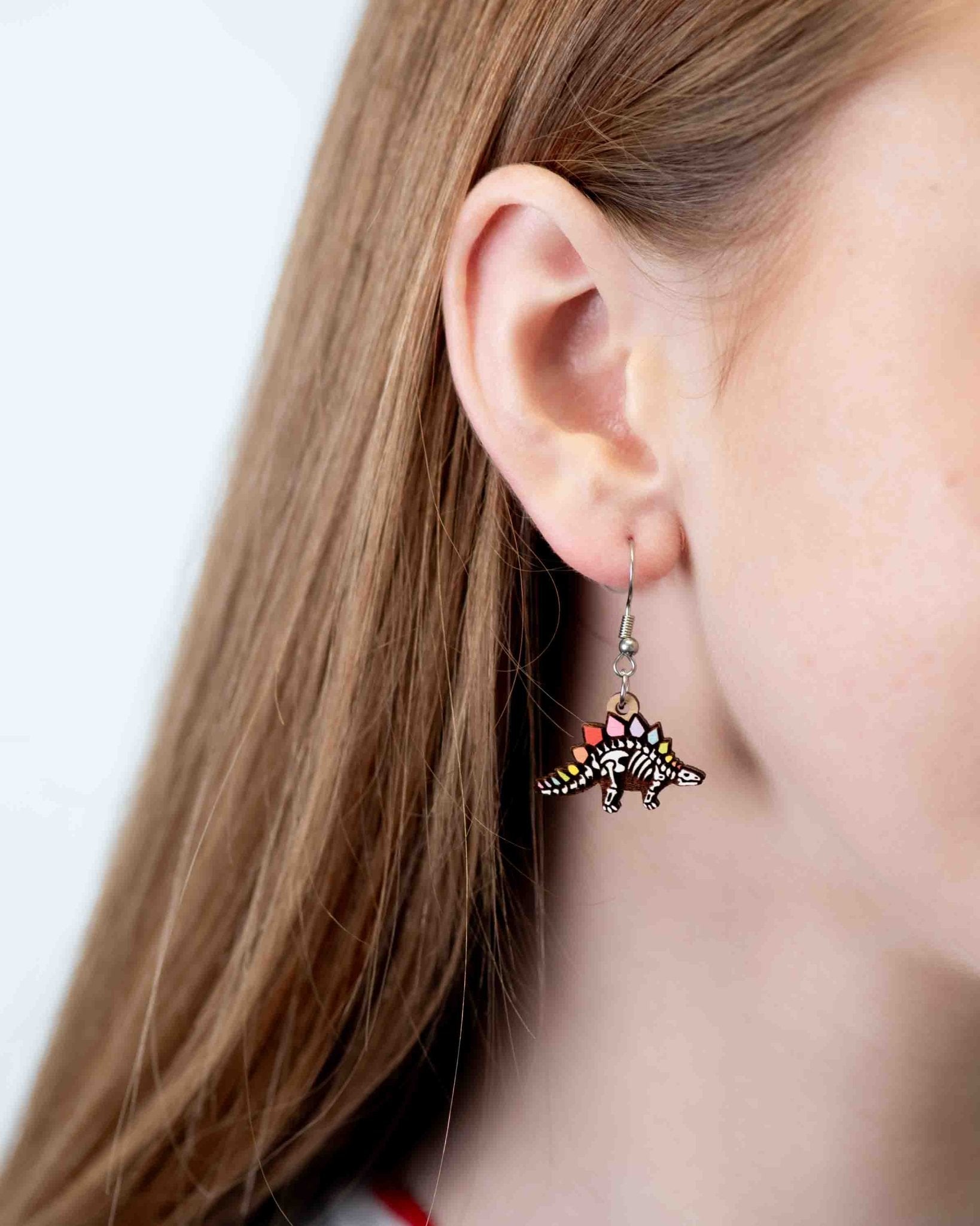 Rainbow Stegosaurus Skeleton Hook Earrings - Robin Valley Official Store