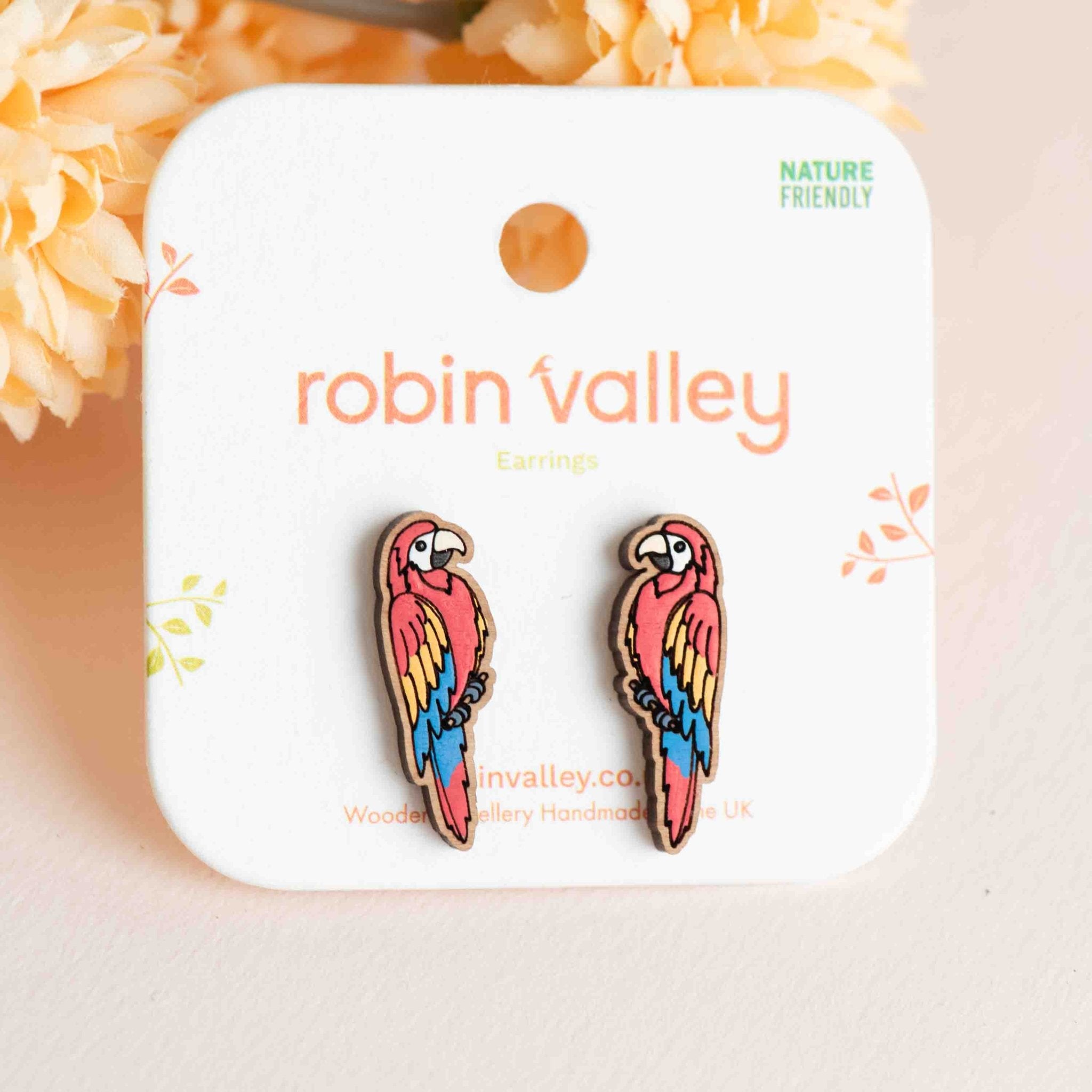 Red Macaw Parrot Stud Earrings - Robin Valley Official Store