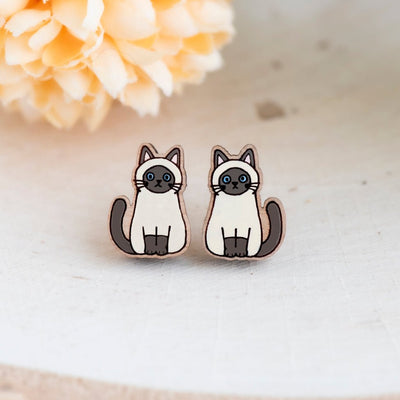 Sitting Siamese Cat Stud Earrings - Robin Valley Official Store