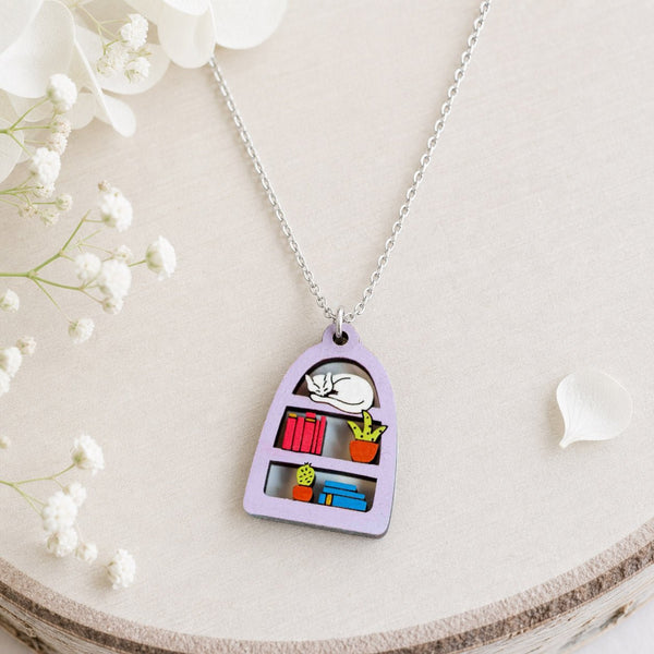 Sleeping Cat On Book Shelf Necklace - Robin Valley Official Store