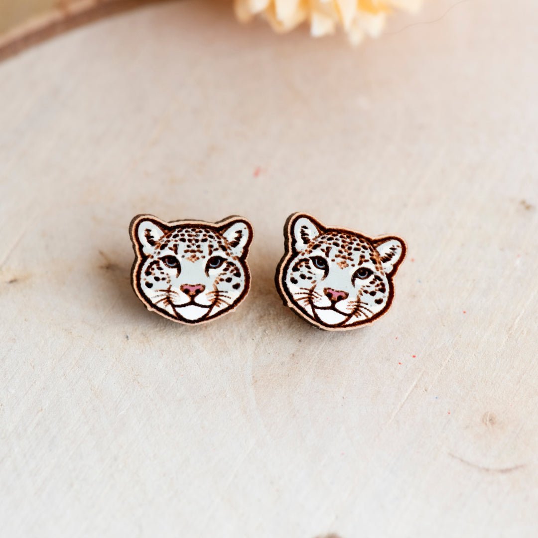 Snow Leopard Stud Earrings (face) - Robin Valley Official Store