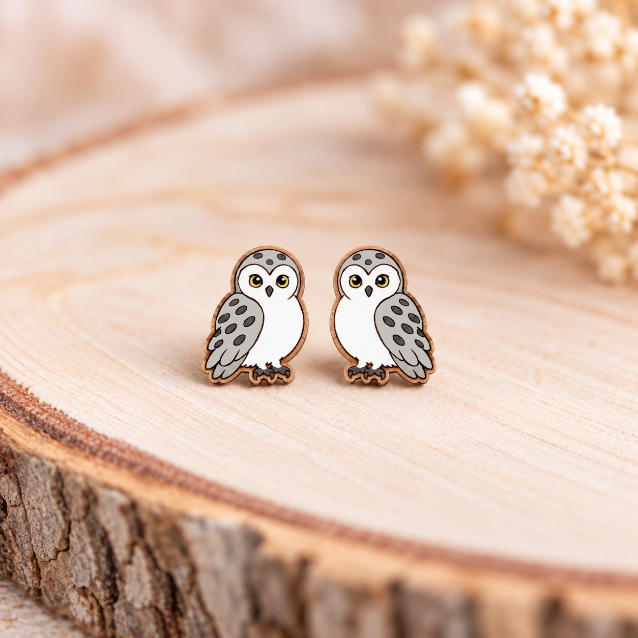 Cute Snowy Owl Stud Earrings