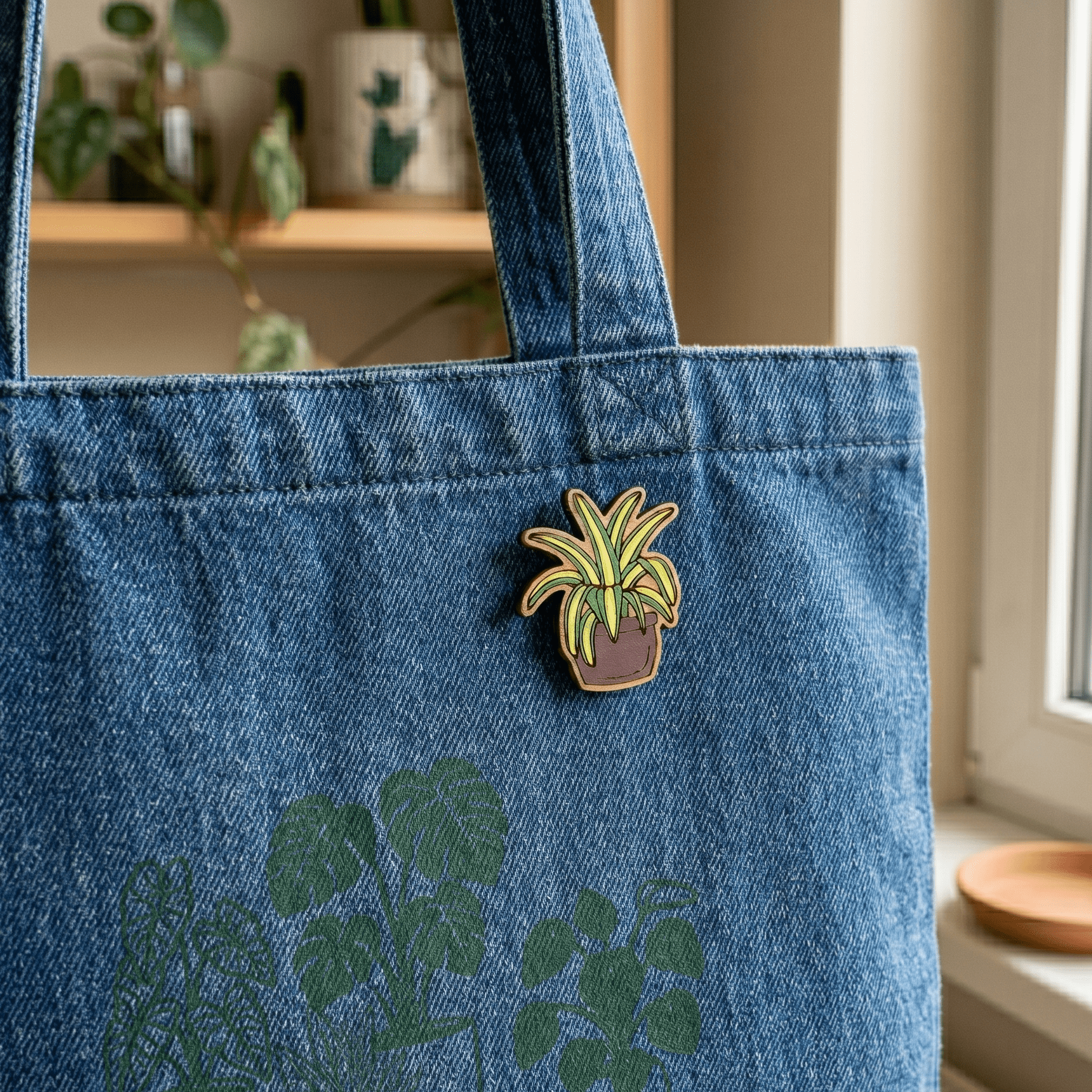Spider Plant Wooden Pin Badge - Robin Valley Official Store