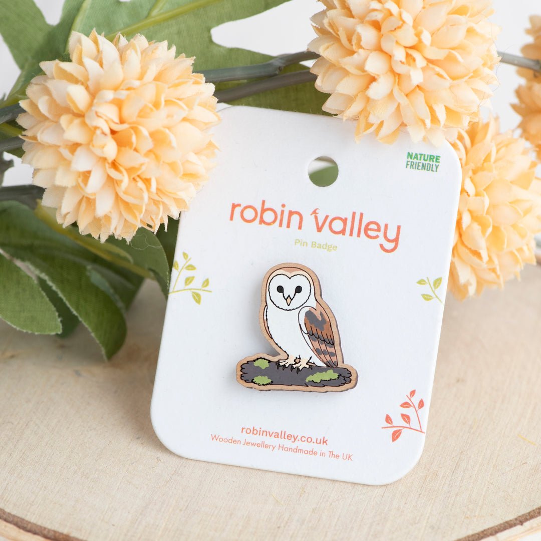 Standing Barn Owl Pin Badge - Robin Valley Official Store