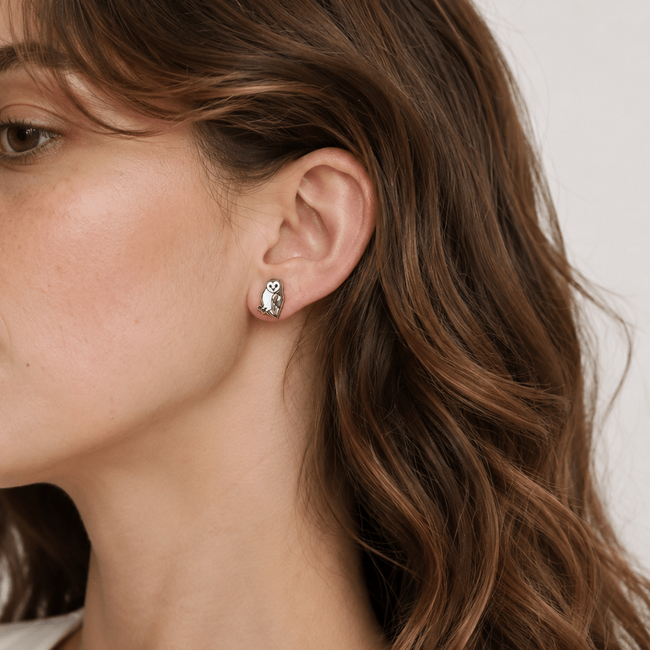 Tilting Barn Owl Stud Earrings - Robin Valley Official Store