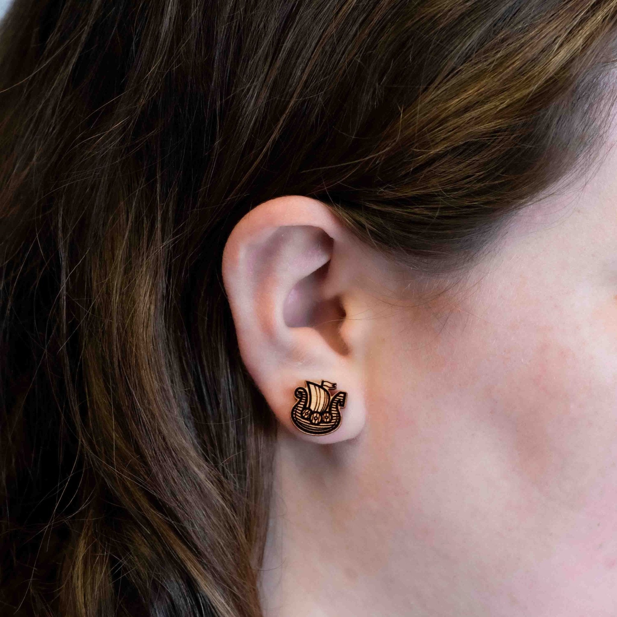 Viking Ship Wooden Earrings - ET15110 - Robin Valley Official Store