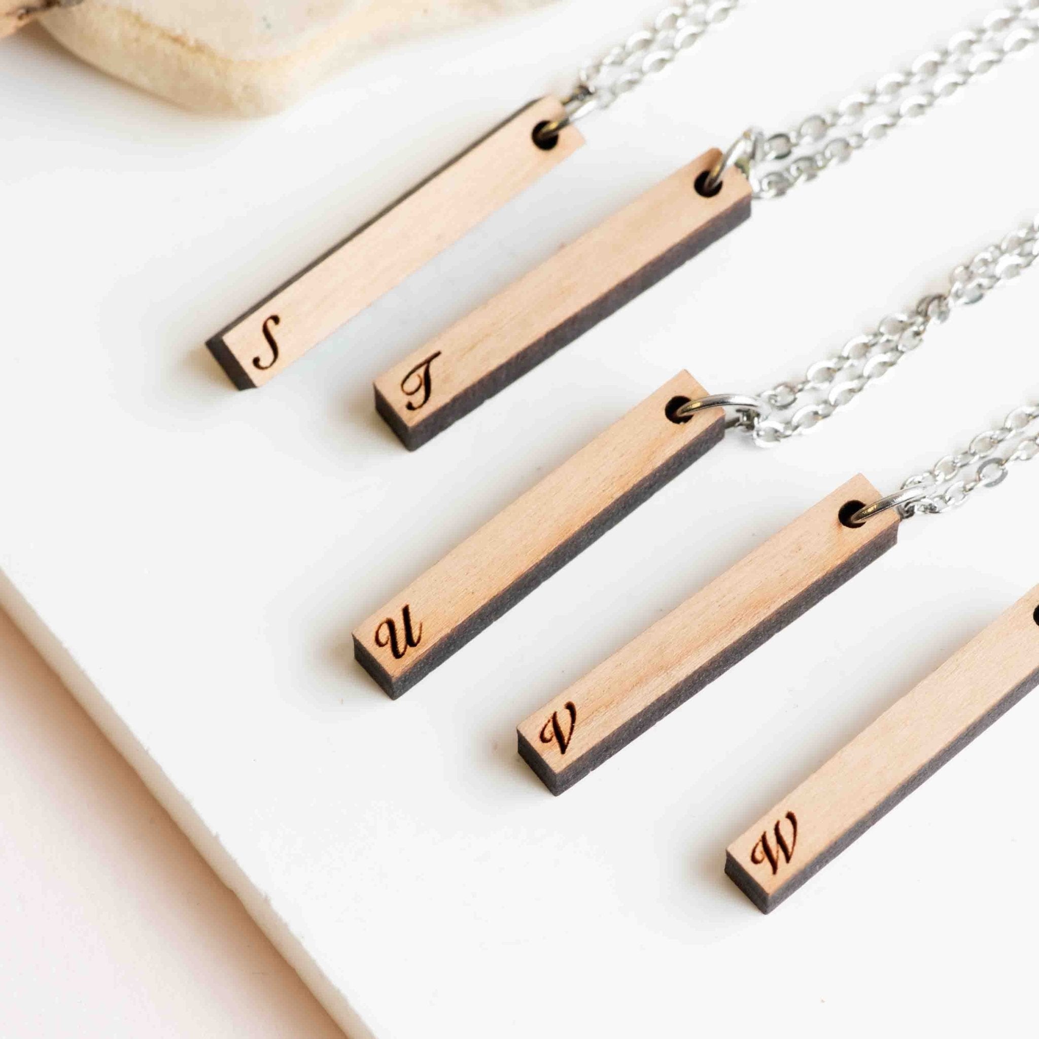 Wooden Bar Initial Necklace - Robin Valley Official Store