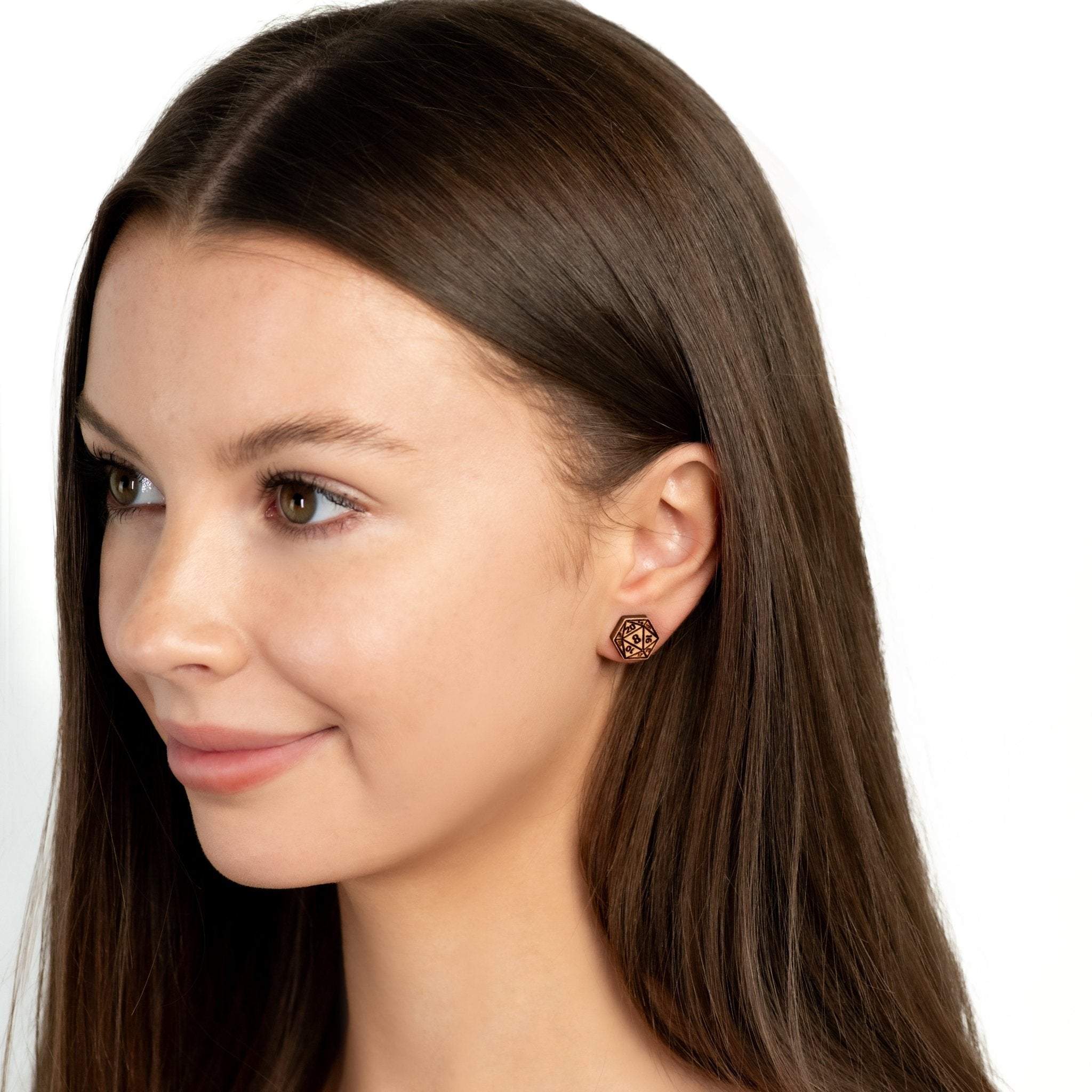 Wooden D20 Dice Earrings - ET15225 - Robin Valley Official Store