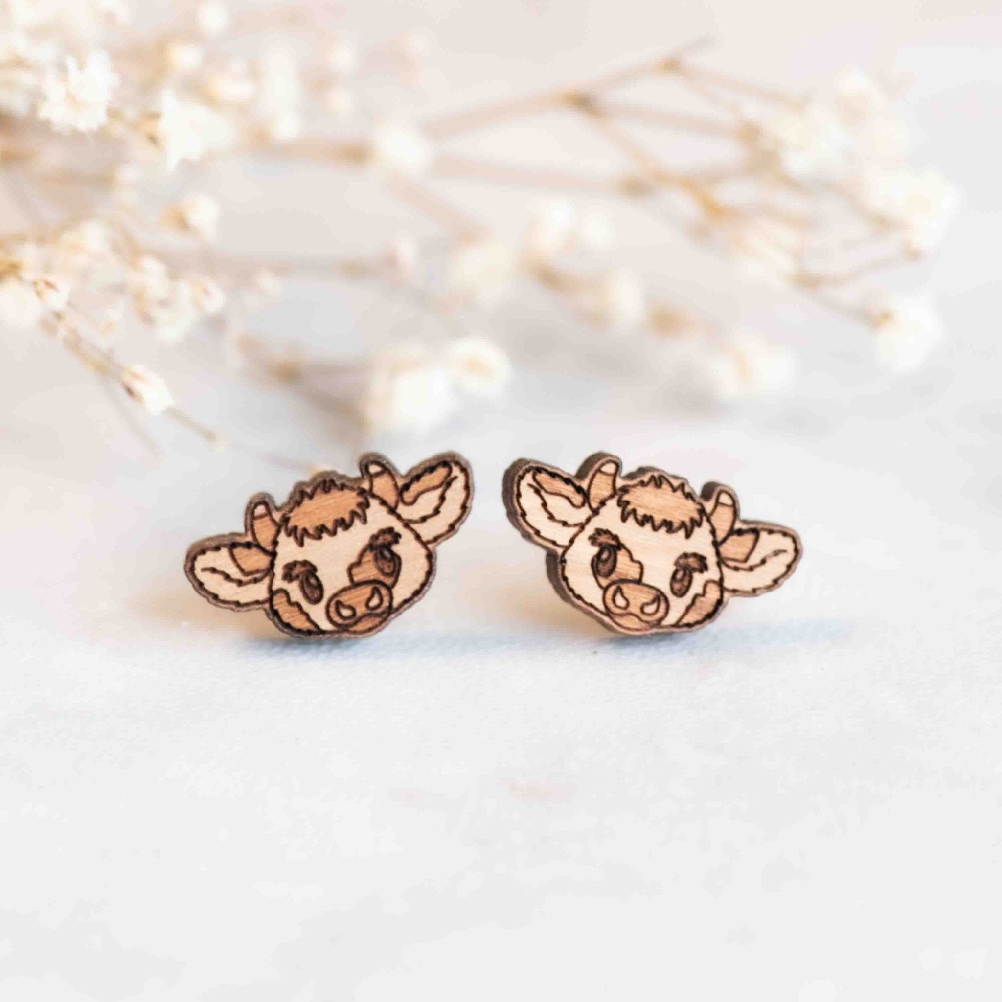 Baby Cow Wooden Earrings - EL10204 - Robin Valley Official Store