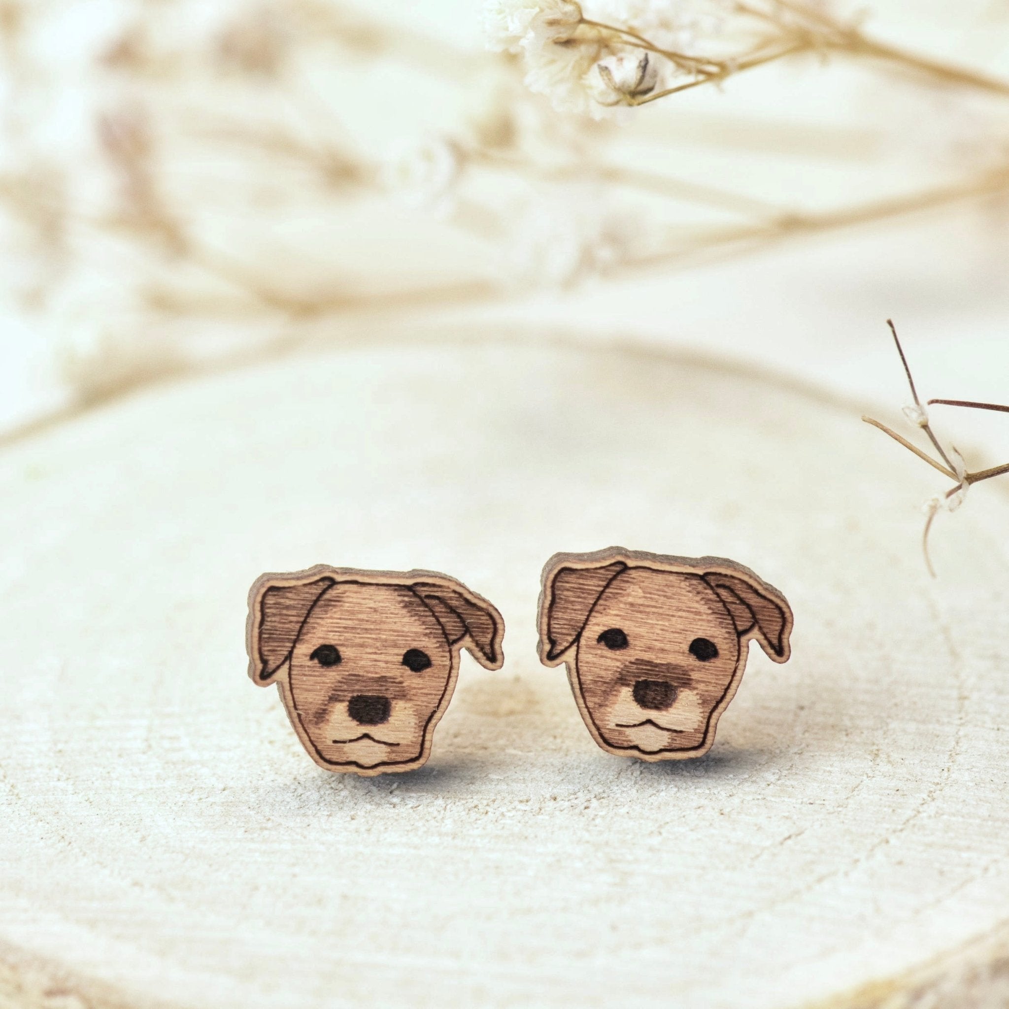 Border Terrier Dog Cherry Wood Stud Earrings - EL10122 - Robin Valley Official Store