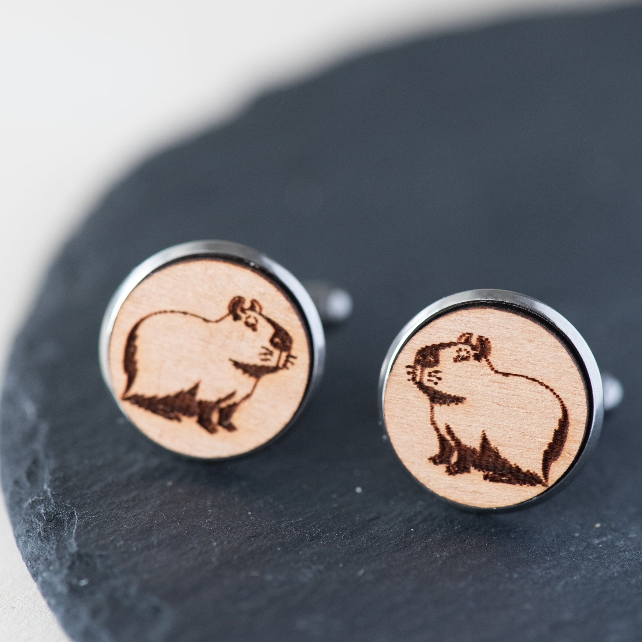 Capybara Cherry Wood Cufflinks - CL30007 - Robin Valley Official Store