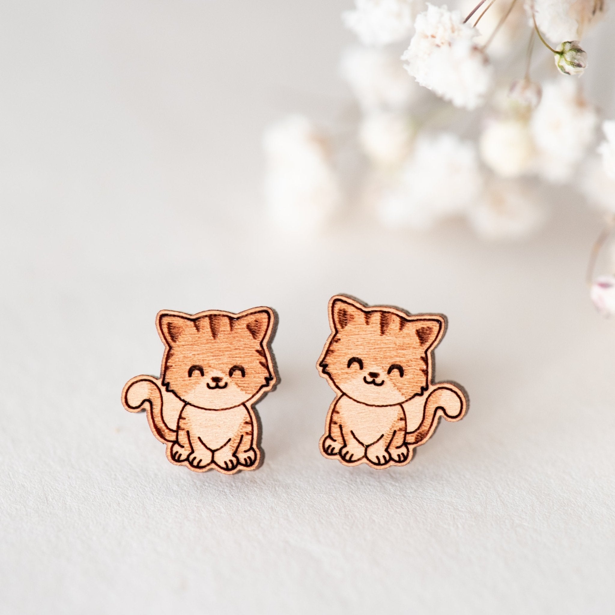 Cat (Sitting) Wood Earrings - EL10017 - Robin Valley Official Store