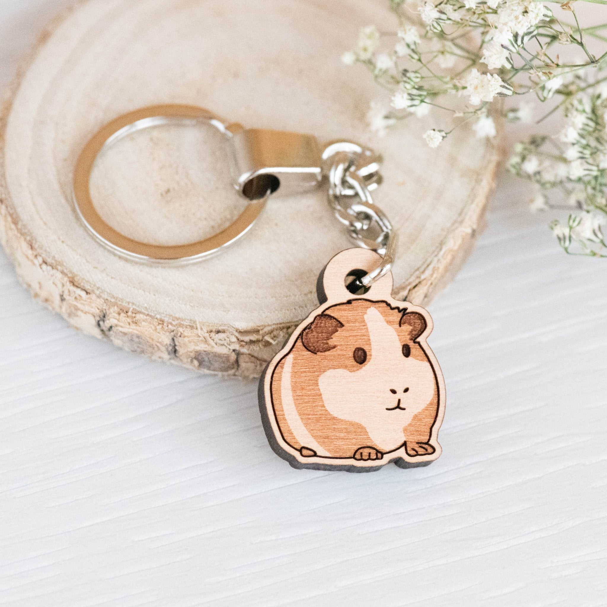 Chunky Guinea Pig Wooden Keyring - KL20166 - Robin Valley Official Store