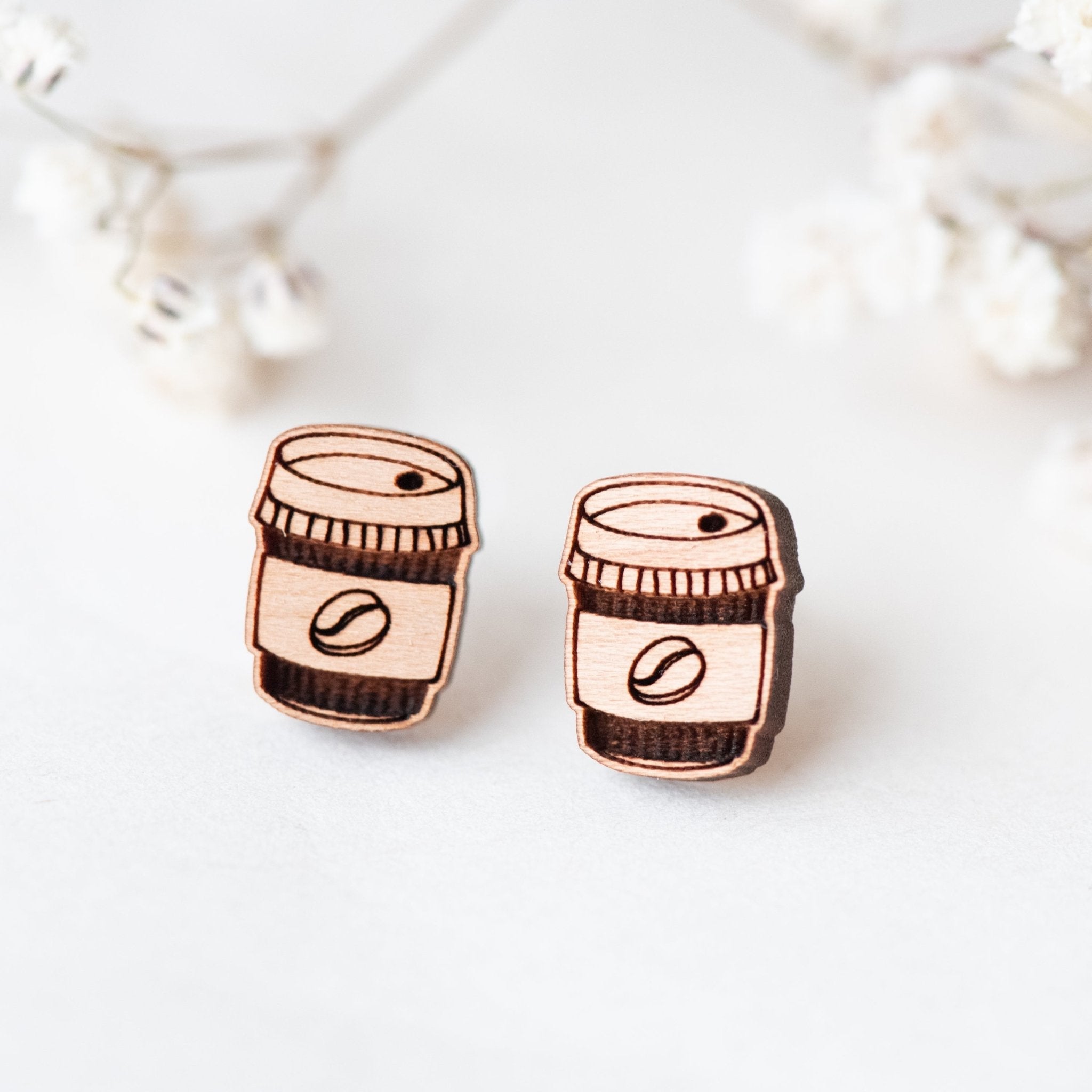 Coffee Cup Wooden Earrings - ET15027 - Robin Valley Official Store