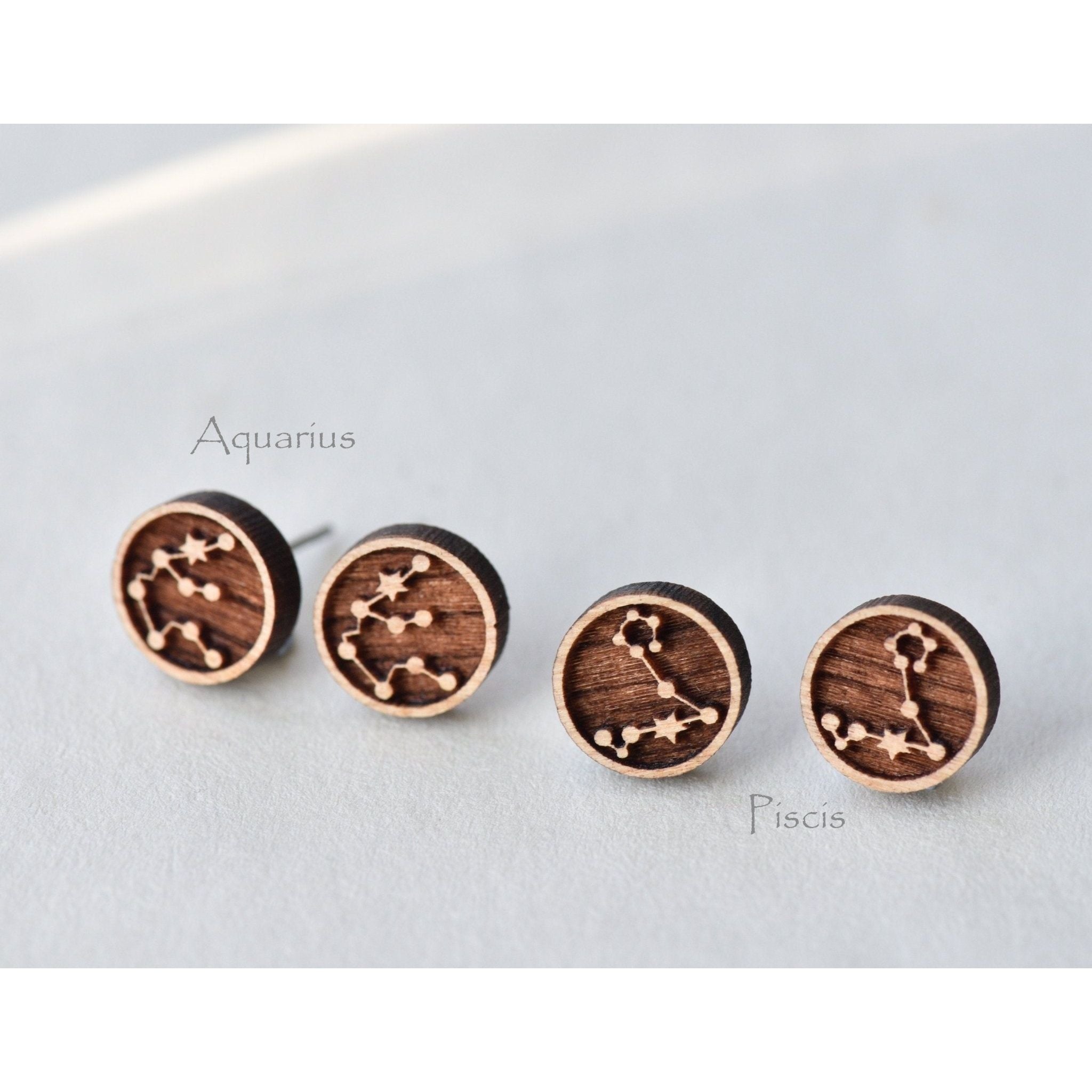 Constellation Zodiac Cherry Wood Stud Earrings - Robin Valley Official Store