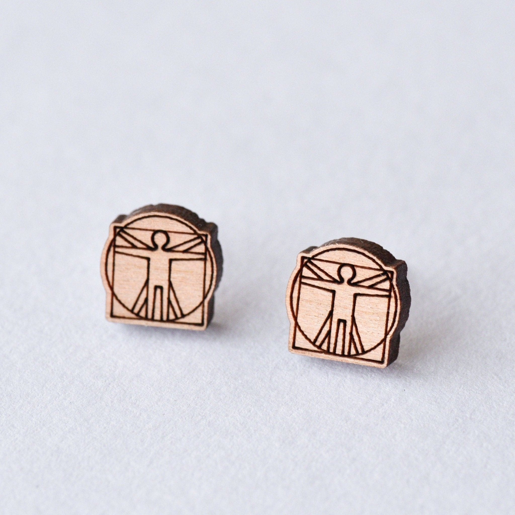 Da Vinci Anatomy Cherry Wood Stud Earrings - ET15103 - Robin Valley Official Store
