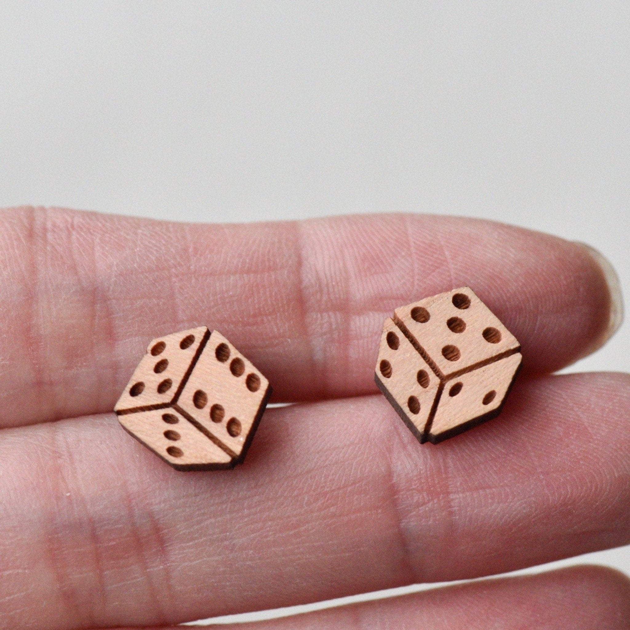 Dice Cherry Wood Stud Earrings - ET15155 - Robin Valley Official Store
