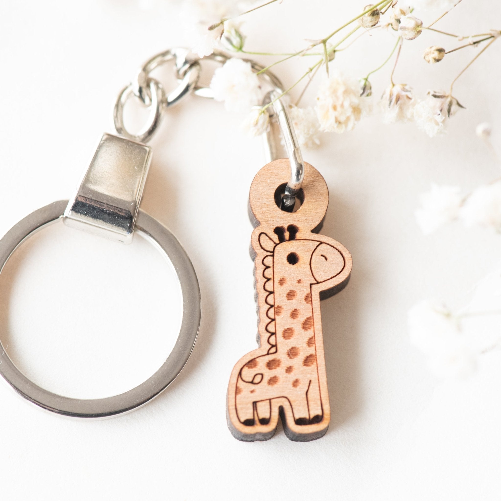 Doodle Giraffe Cherry Wood Keyring - KL20009 - Robin Valley Official Store