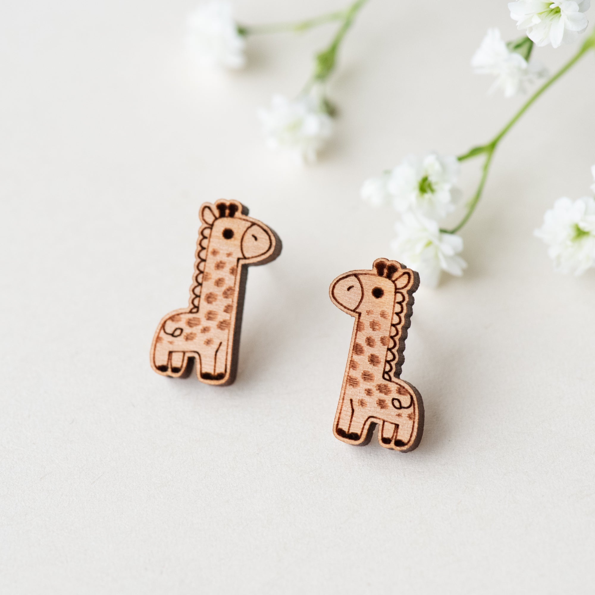 Doodle Giraffe Wood Earrings - EL10009 - Robin Valley Official Store